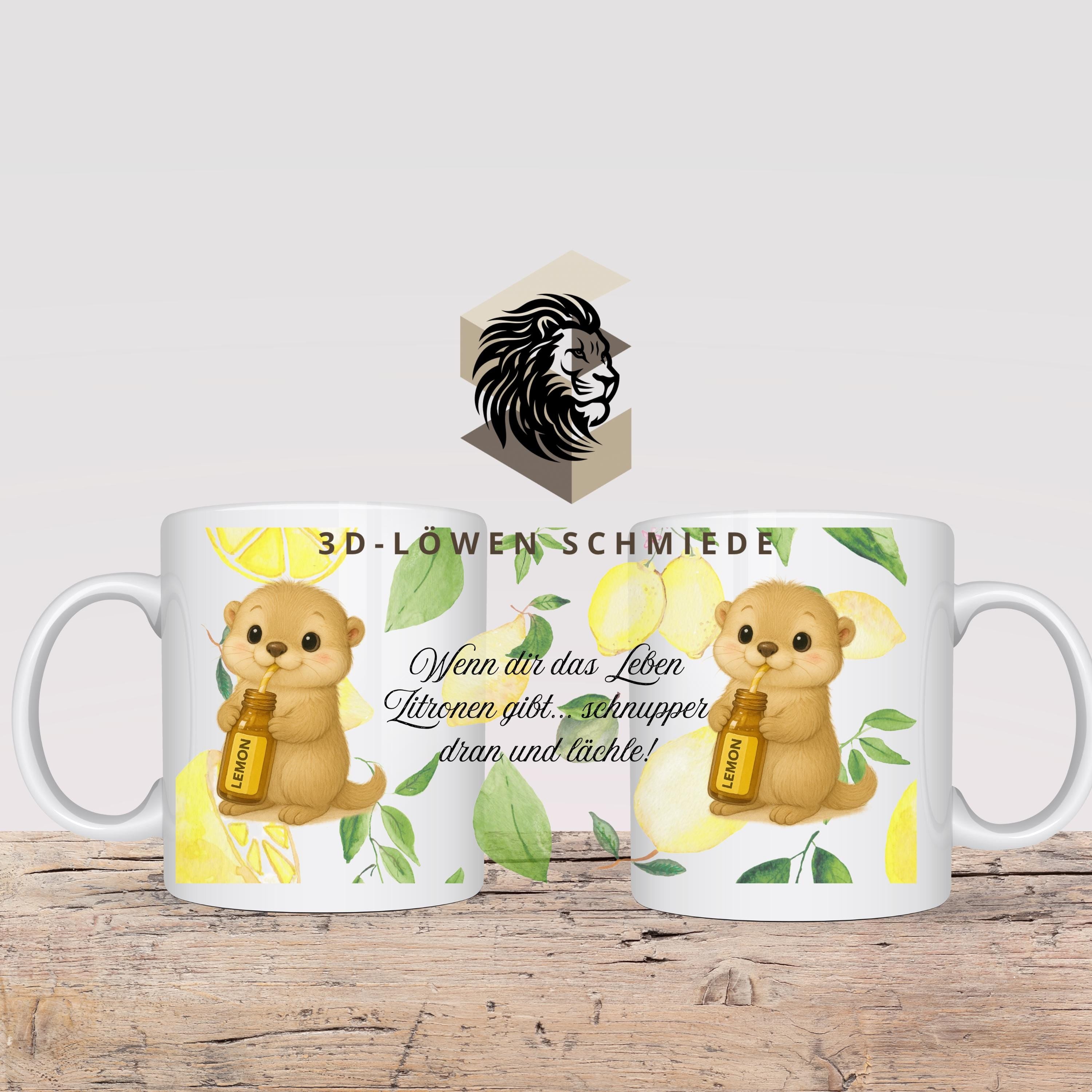 Tasse „Zitronen-Glück“ im niedlichen Otter Zitronen Design, doterra Ätherische Öle, Geschenkidee, Berater Geschenk