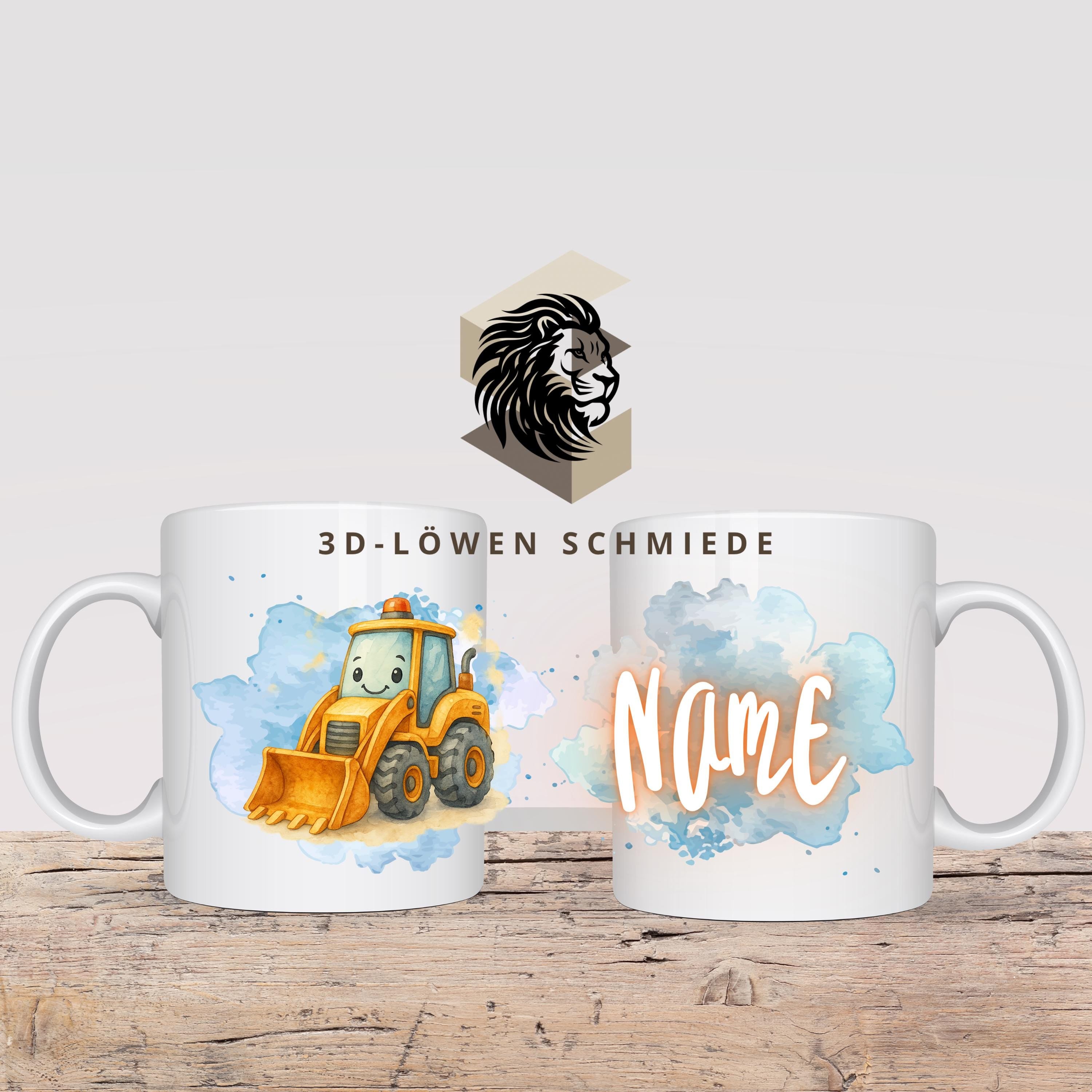 Personalisierte Tasse „Baustelle Bagger" mit Name  Geschenkidee für Geburtstag, Weihnachten, Kollegen und Familie