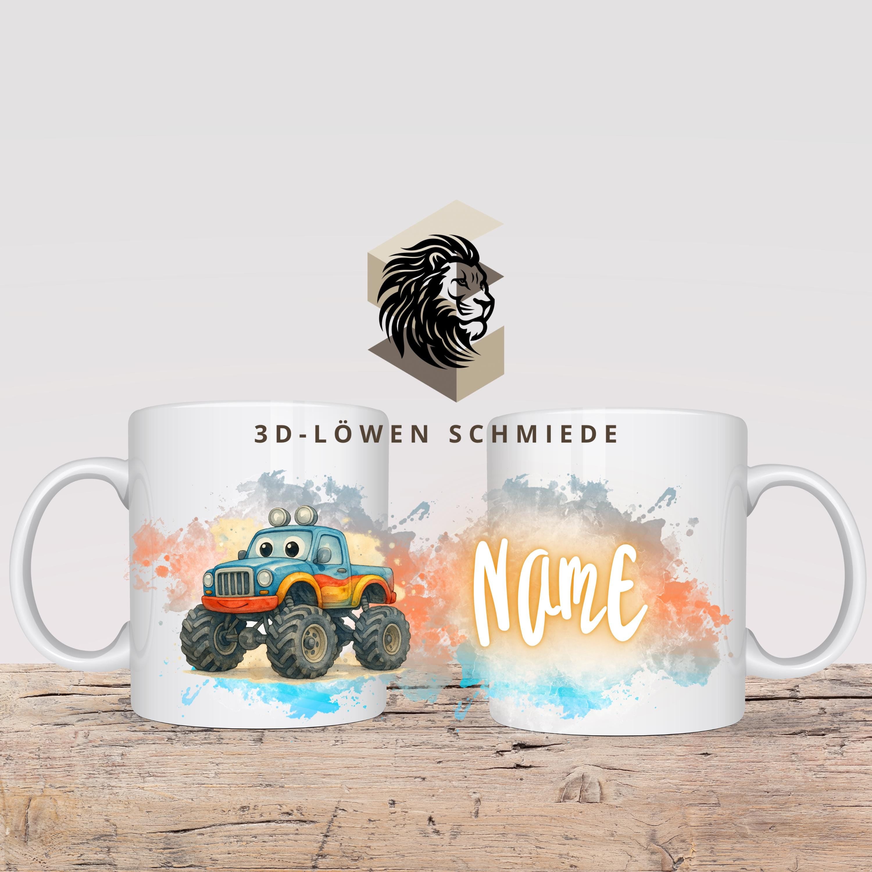 Personalisierte Tasse „Monstertruck“ mit Name  Geschenkidee für Geburtstag, Weihnachten, Kollegen und Familie