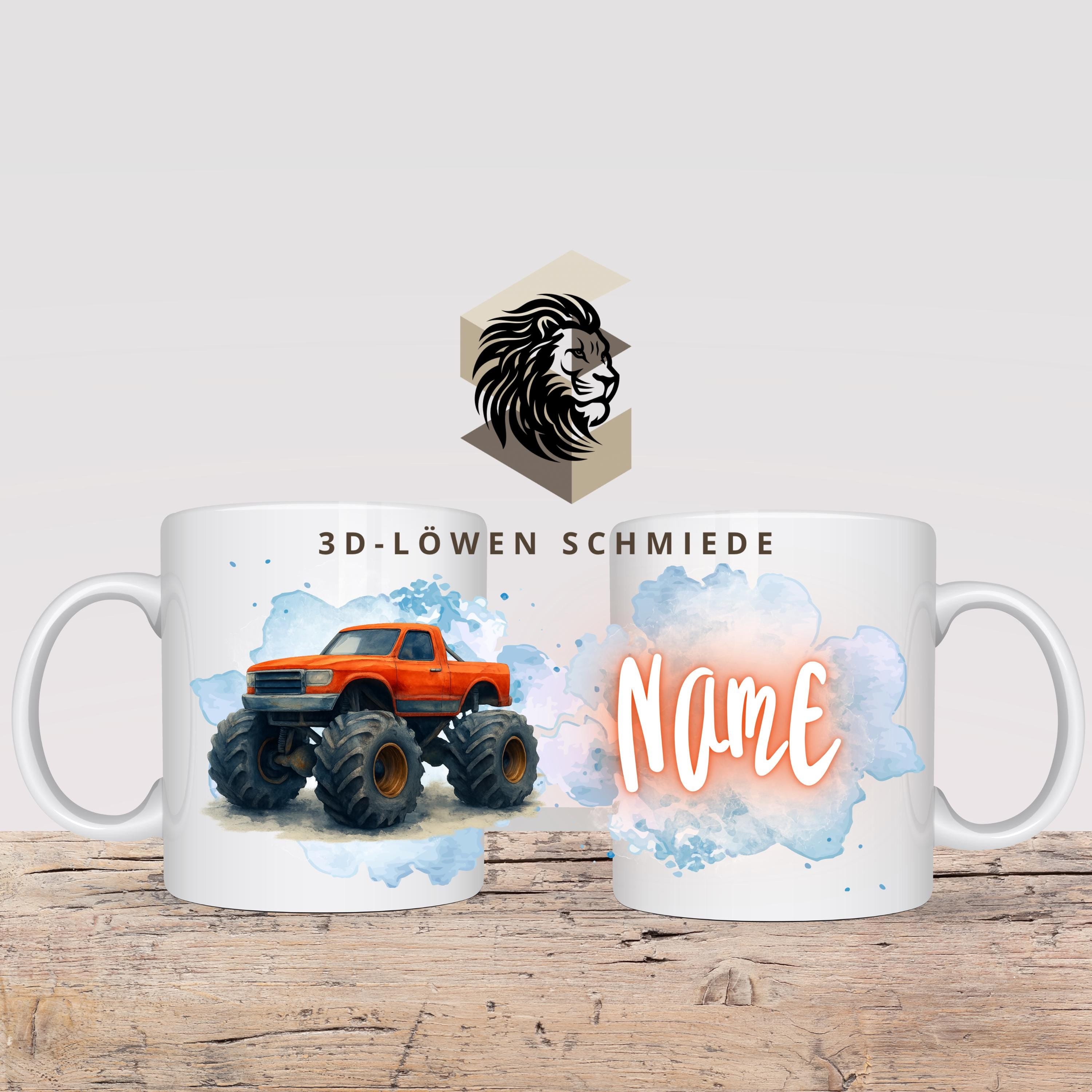 Personalisierte Tasse „Monstertruck“ mit Name Geschenkidee für Geburtstag, Weihnachten, Kollegen und Familie