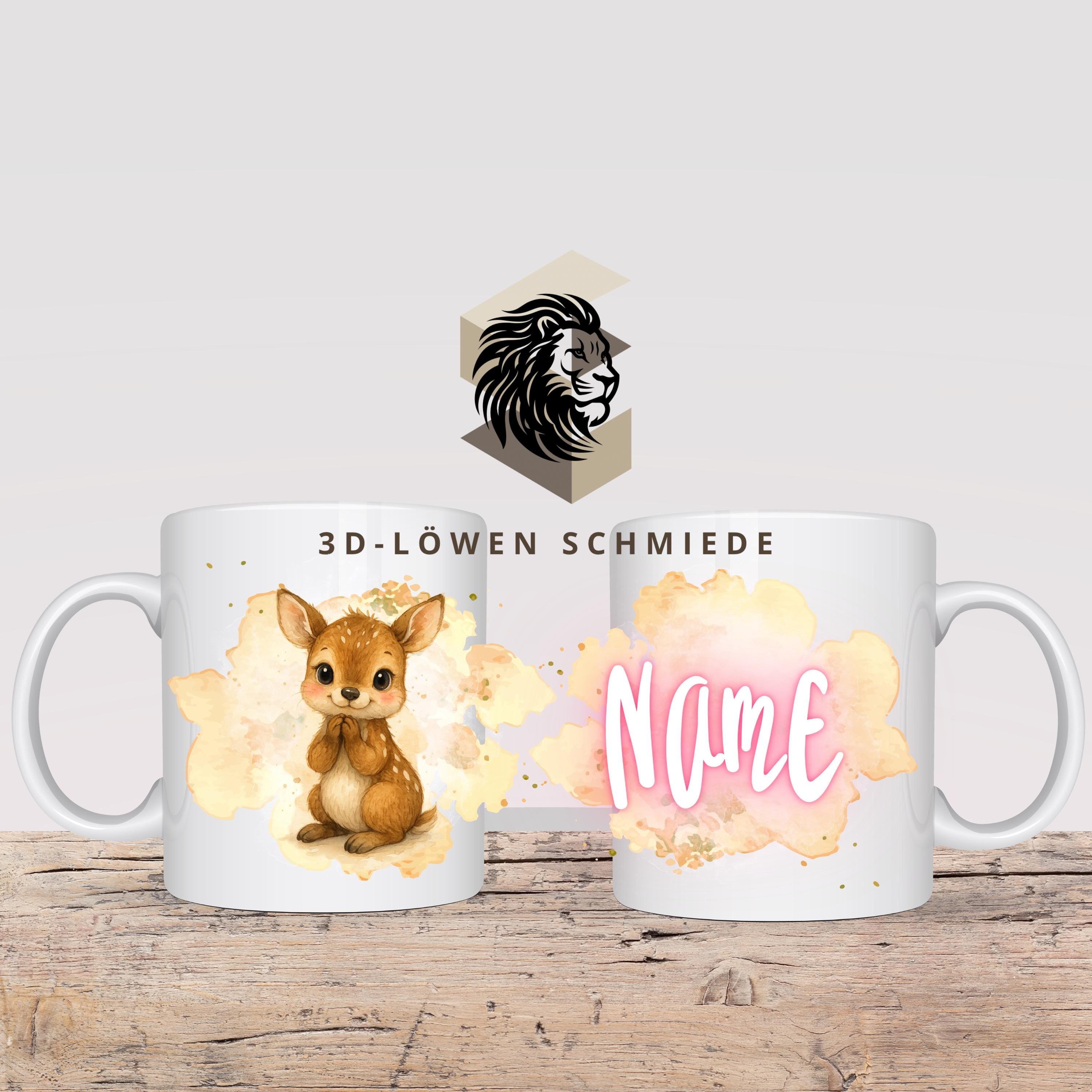 Personalisierte Tasse „Reh“ mit Name  Geschenkidee für Geburtstag, Weihnachten, Kollegen und Familie