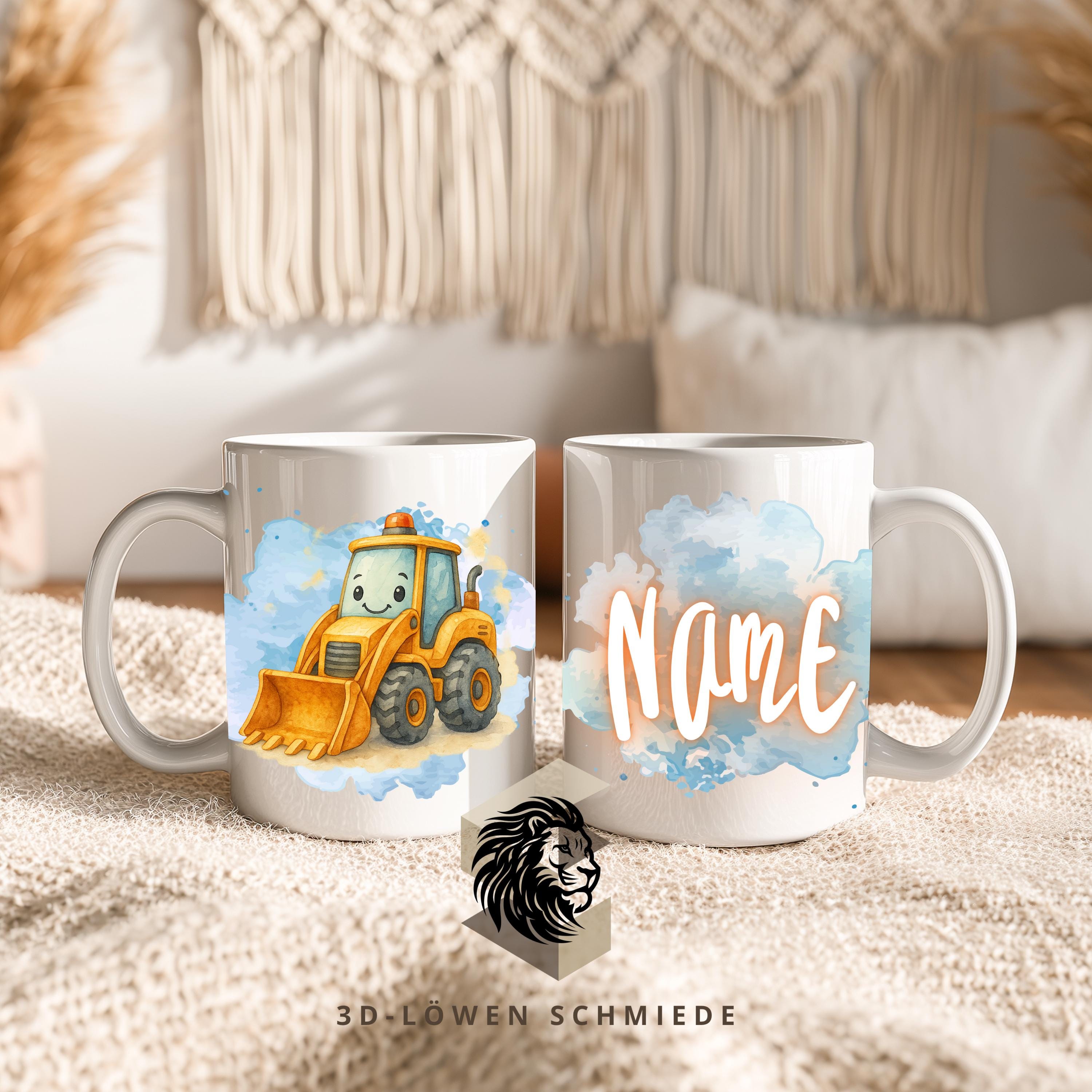 Personalisierte Tasse „Baustelle Bagger" mit Name  Geschenkidee für Geburtstag, Weihnachten, Kollegen und Familie