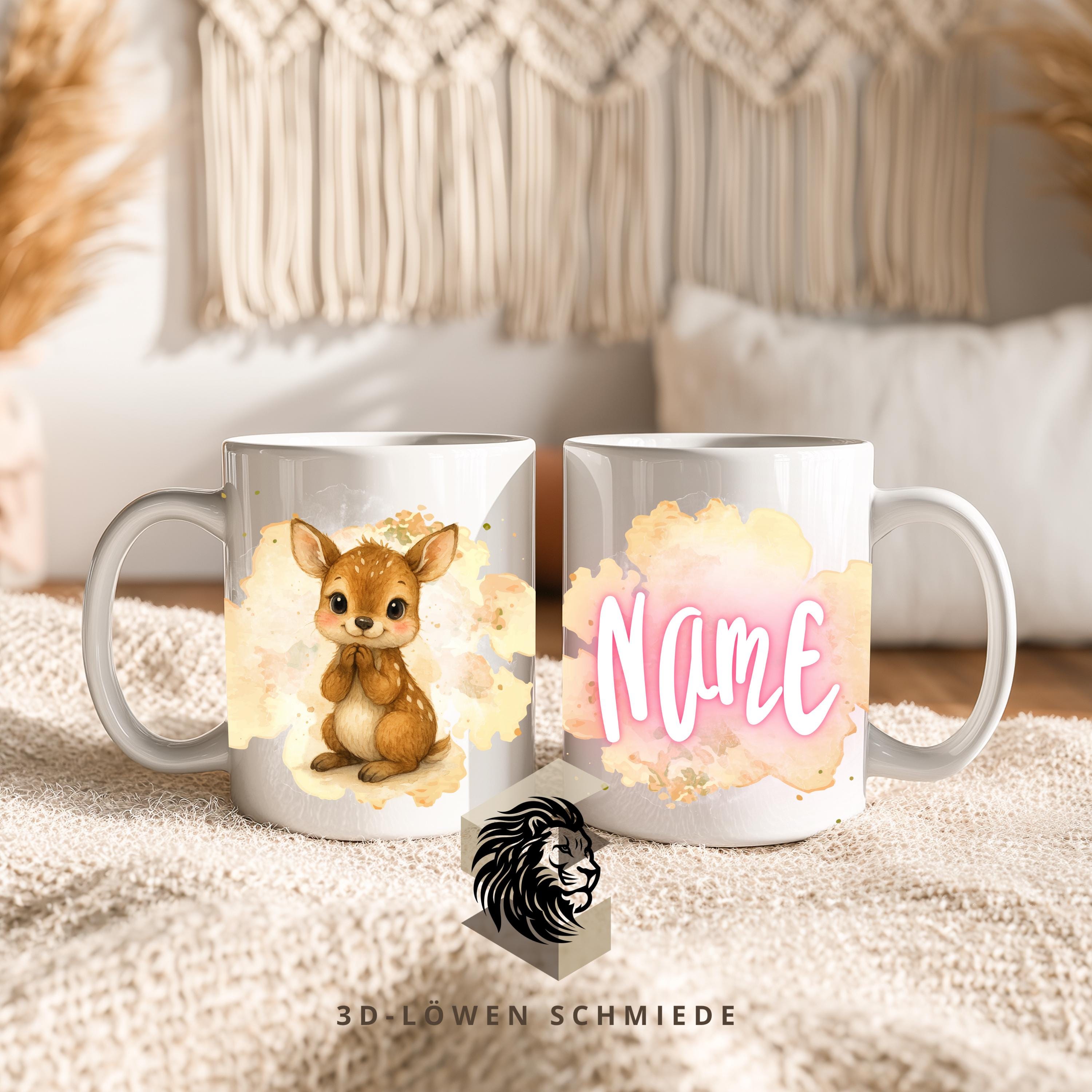 Personalisierte Tasse „Reh“ mit Name  Geschenkidee für Geburtstag, Weihnachten, Kollegen und Familie