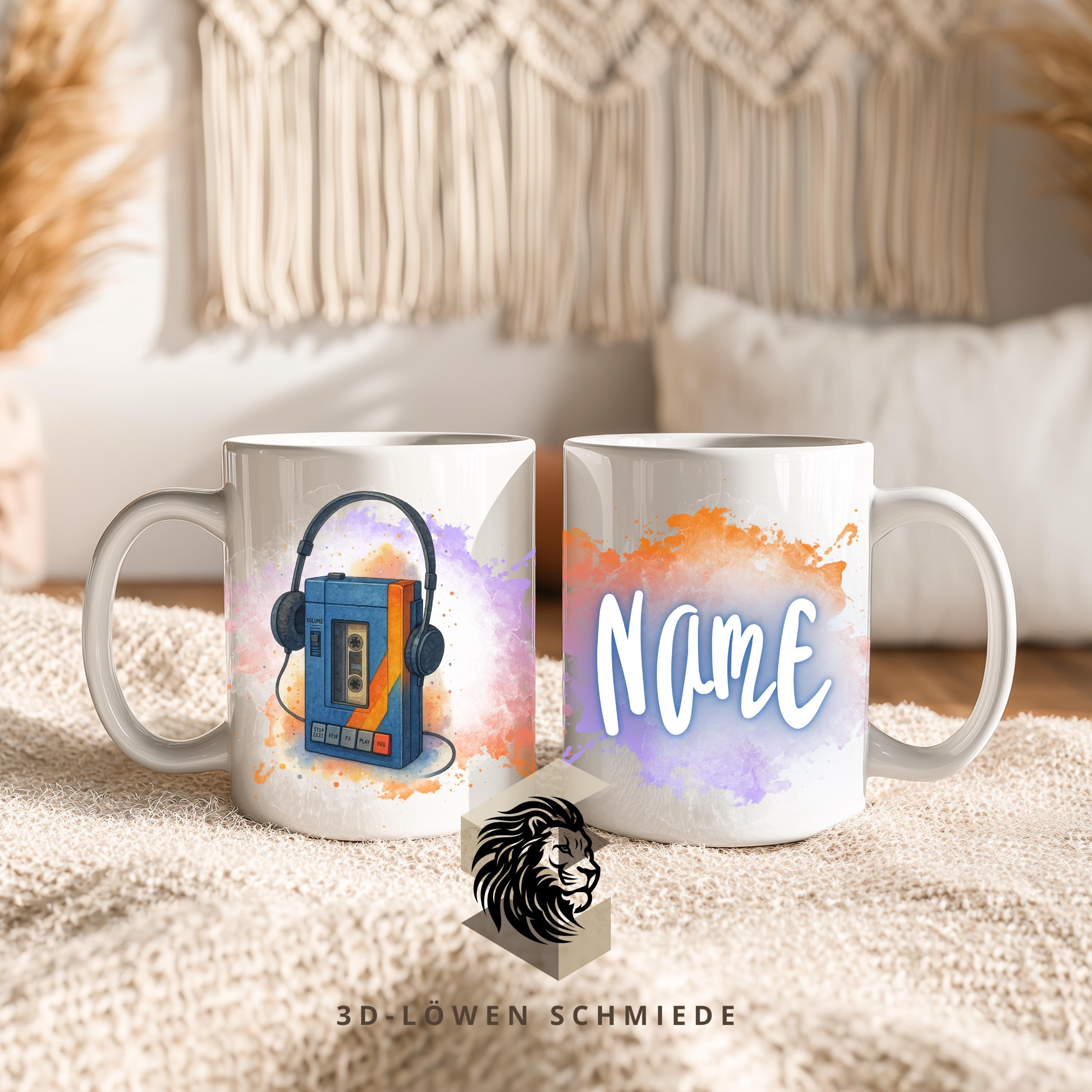 Tasse Personalisierte „Retro Walkman“ mit Name  Geschenkidee für Geburtstag, Weihnachten, Kollegen und Familie