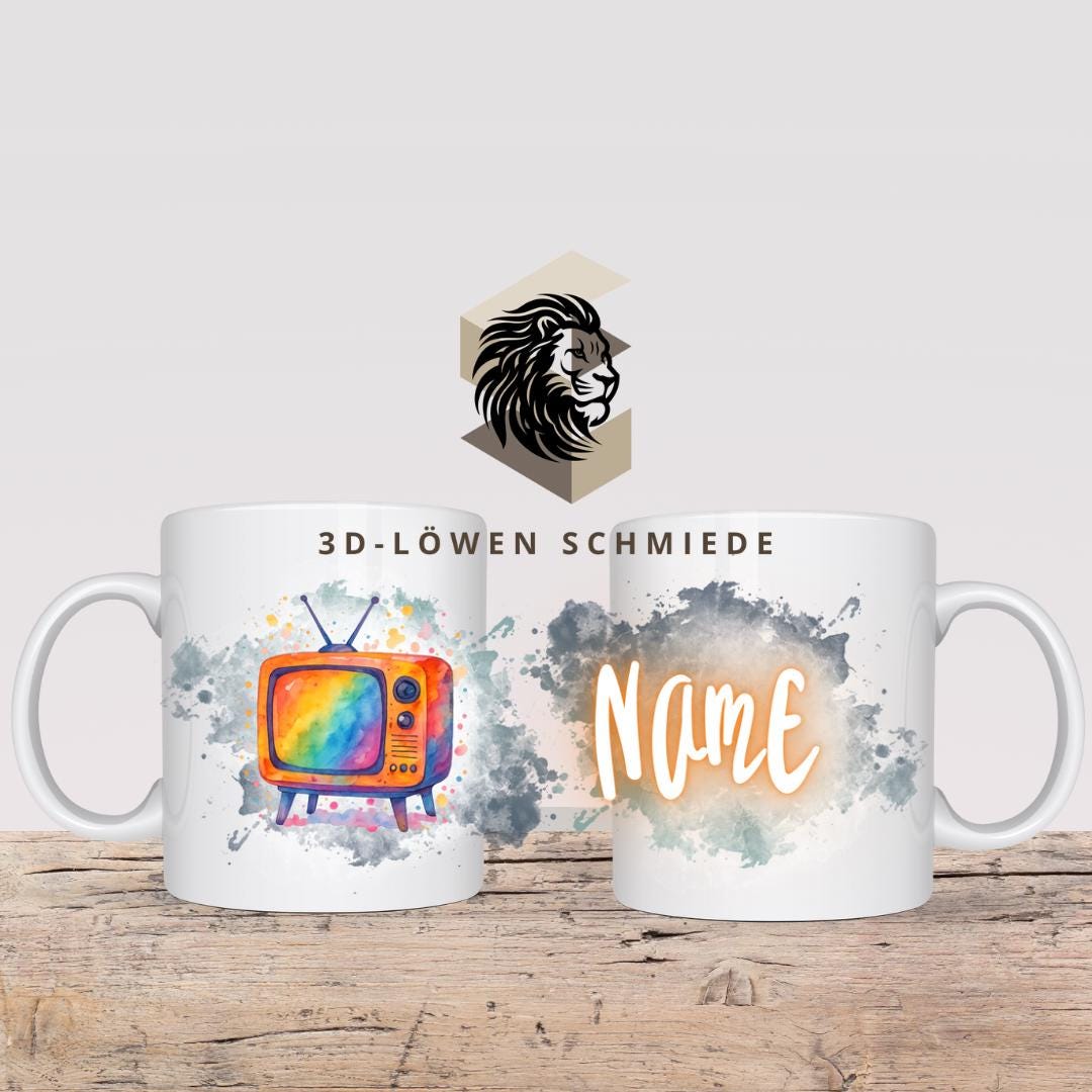 Tasse Personalisierte „Retro Fernseher“ mit Name  Geschenkidee für Geburtstag, Weihnachten, Kollegen und Familie