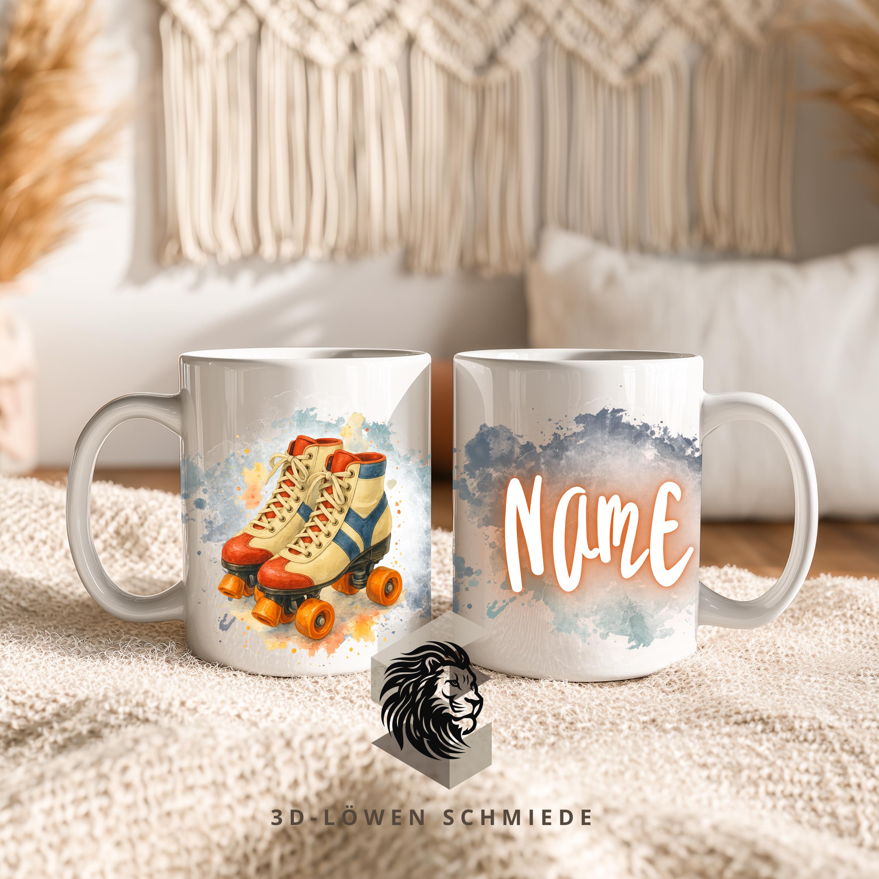 Tasse Personalisierte „Retro 70er Rollschuhe“ mit Name  Geschenkidee für Geburtstag, Weihnachten, Kollegen und Familie