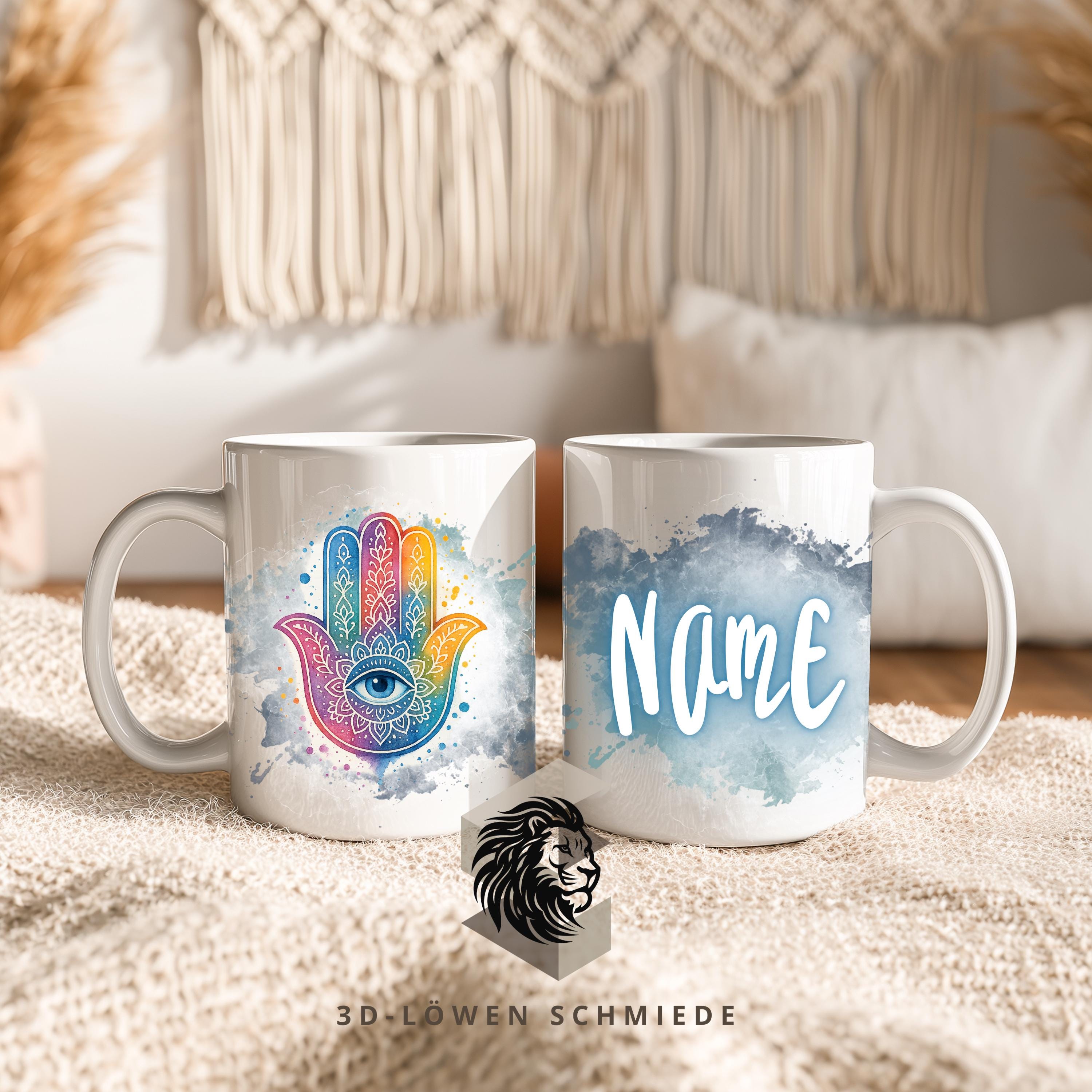 Tasse Personalisierte Spirituell Hand 3 Auge und Sterne mit Name  Geschenkidee für Geburtstag, Weihnachten, Kollegen und Familie