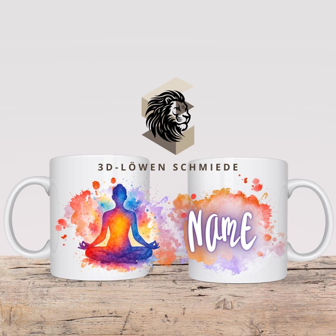 Tasse Personalisierte Spirituell Meditations-Silhouette und Sterne mit Name  Geschenkidee für Geburtstag, Weihnachten, Kollegen und Familie