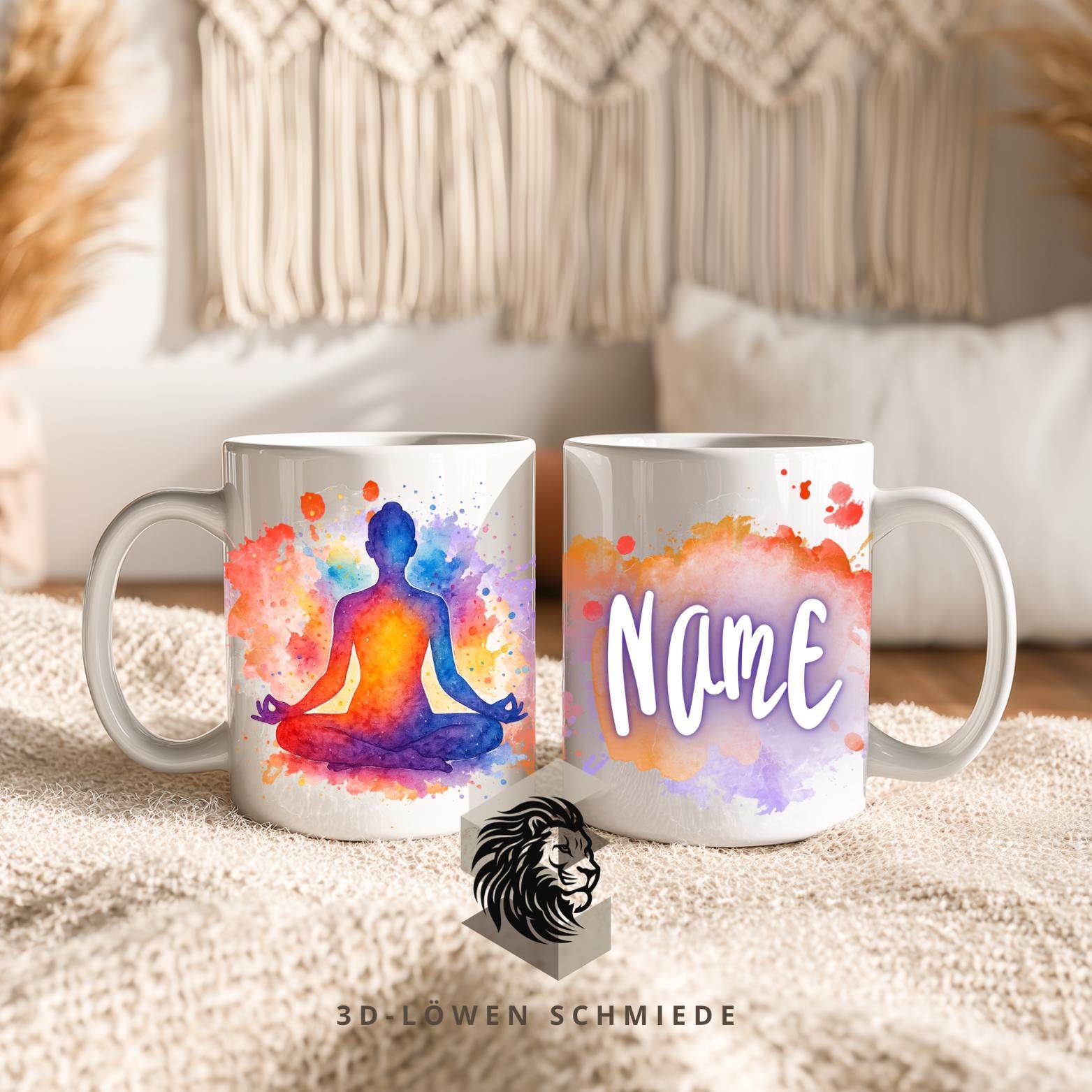 Tasse Personalisierte Spirituell Meditations-Silhouette und Sterne mit Name  Geschenkidee für Geburtstag, Weihnachten, Kollegen und Familie