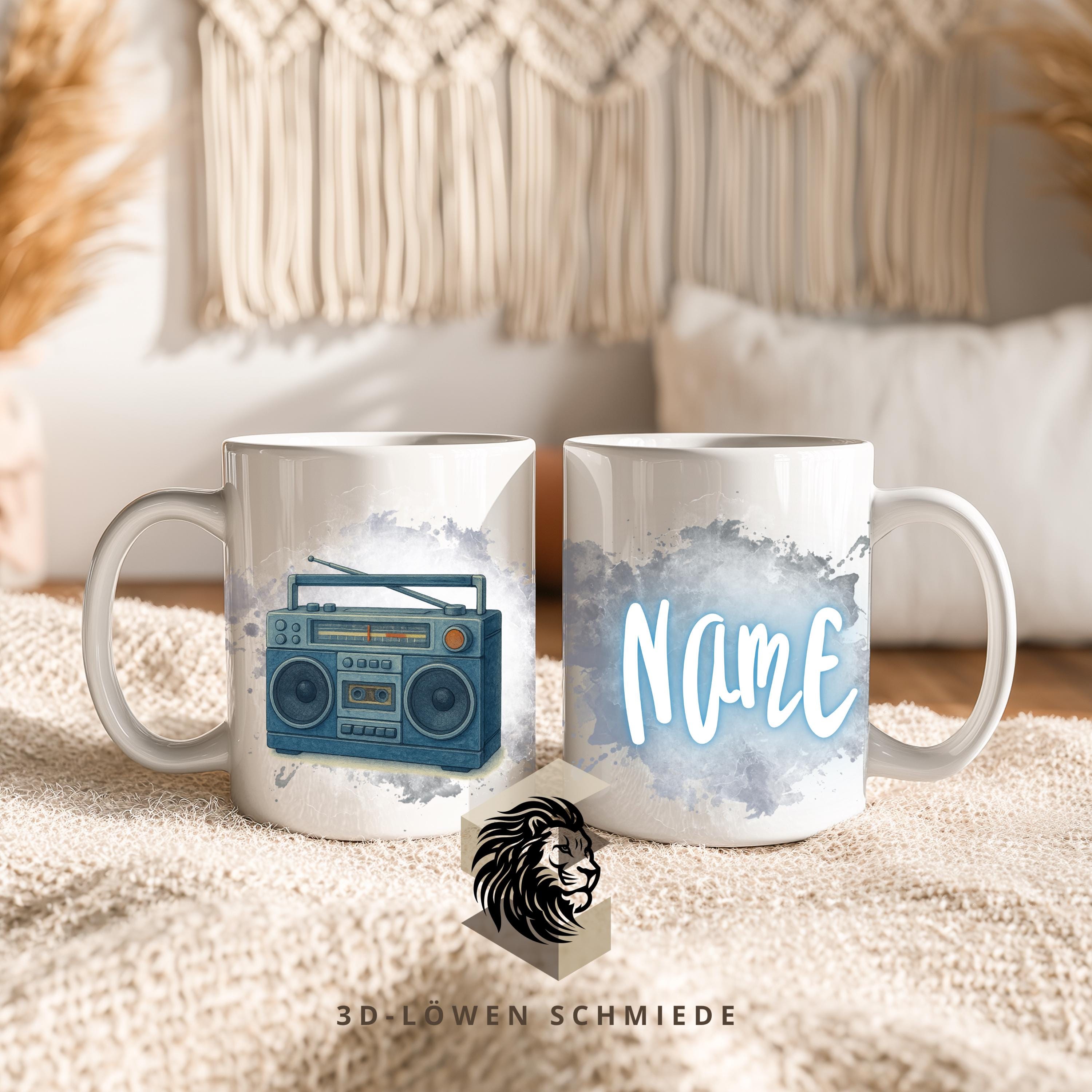 Tasse Personalisierte Retro Radio mit Name  Geschenkidee für Geburtstag, Weihnachten, Kollegen und Familie