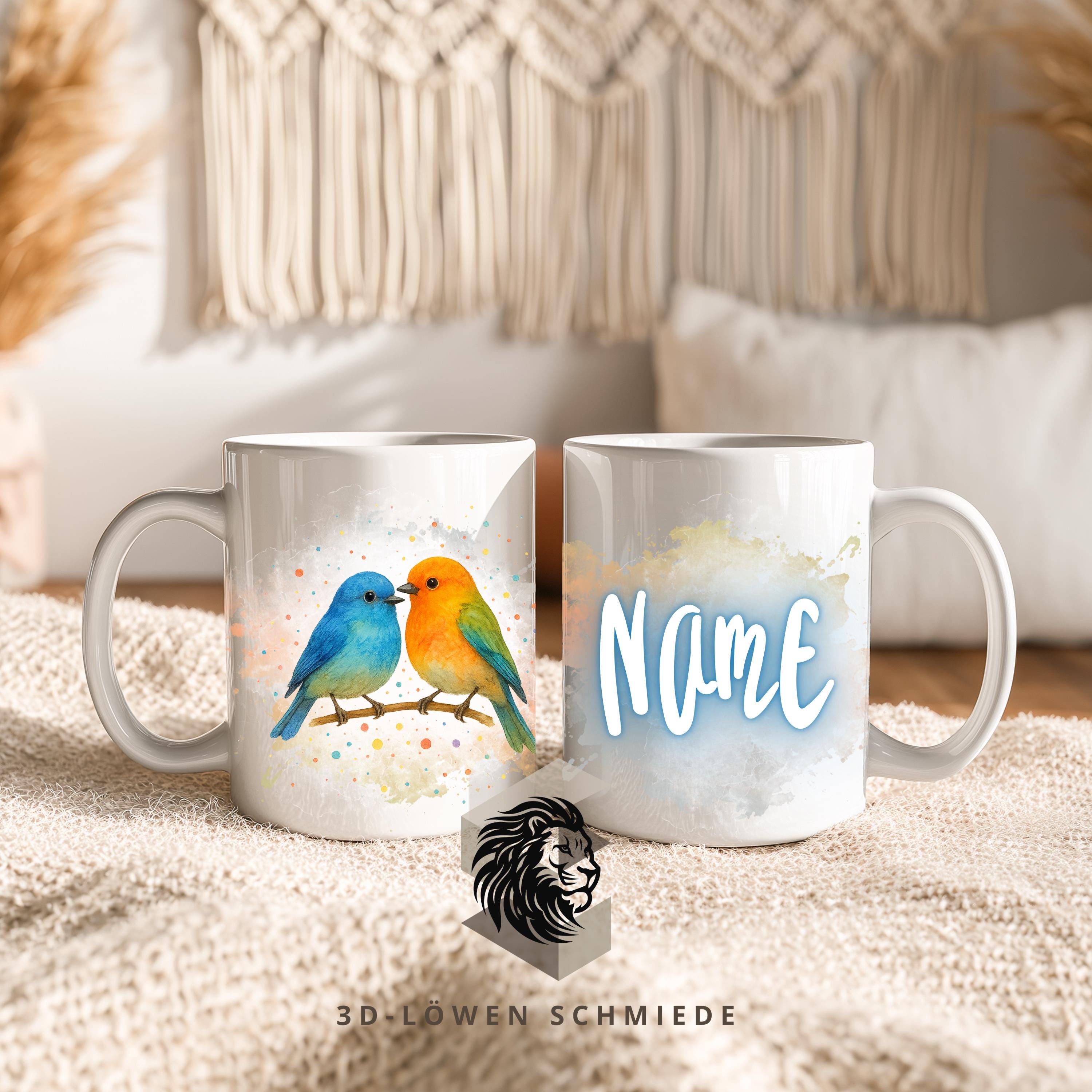 Tasse Personalisierte Singvögel mit Name  Geschenkidee für Geburtstag, Weihnachten, Kollegen und Familie