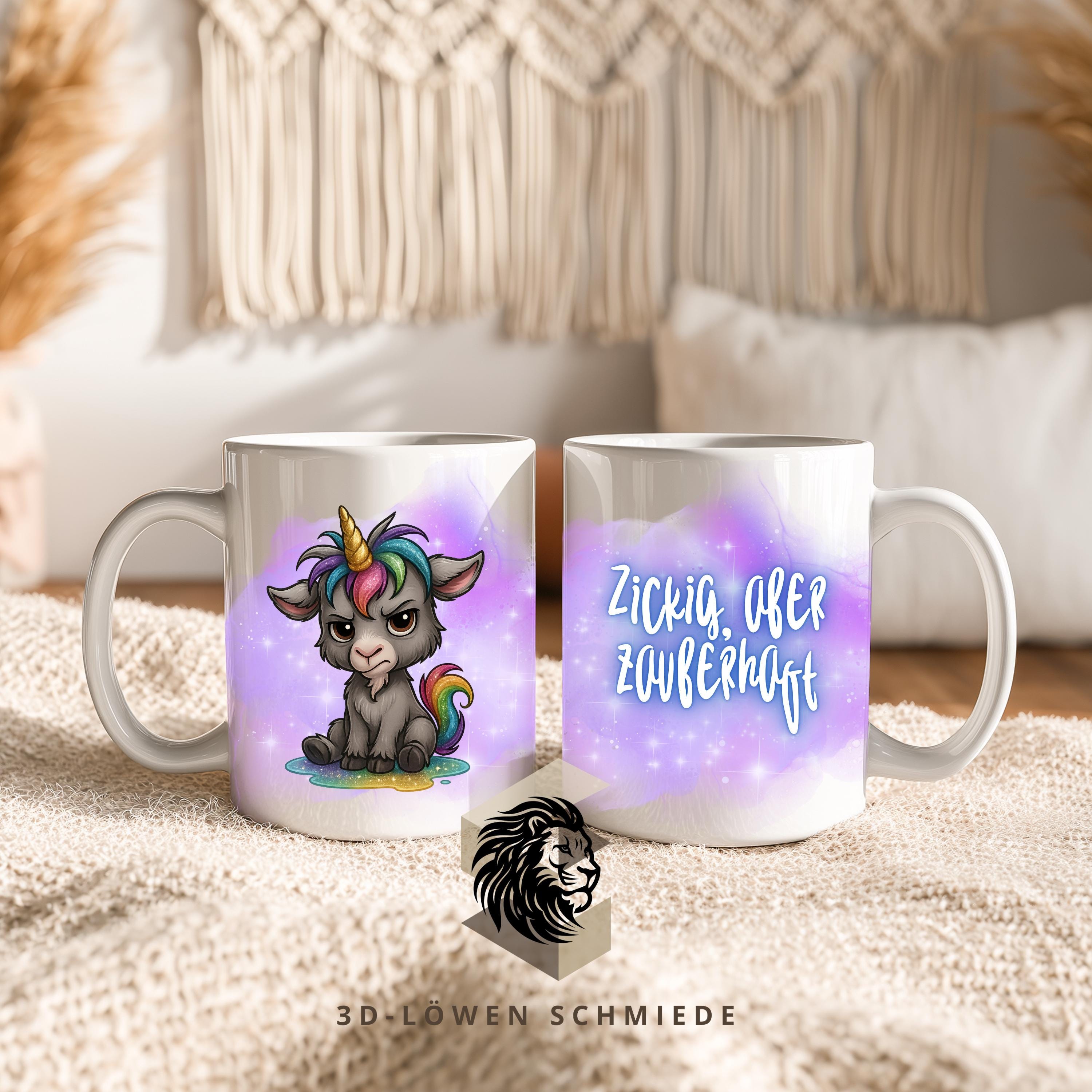 Tasse Einhorn lustig – Spruchtasse „Zickig, aber zauberhaft“ – personalisierte Kaffeetasse mit Name oder ohne – Geschenk für Frauen & Freund