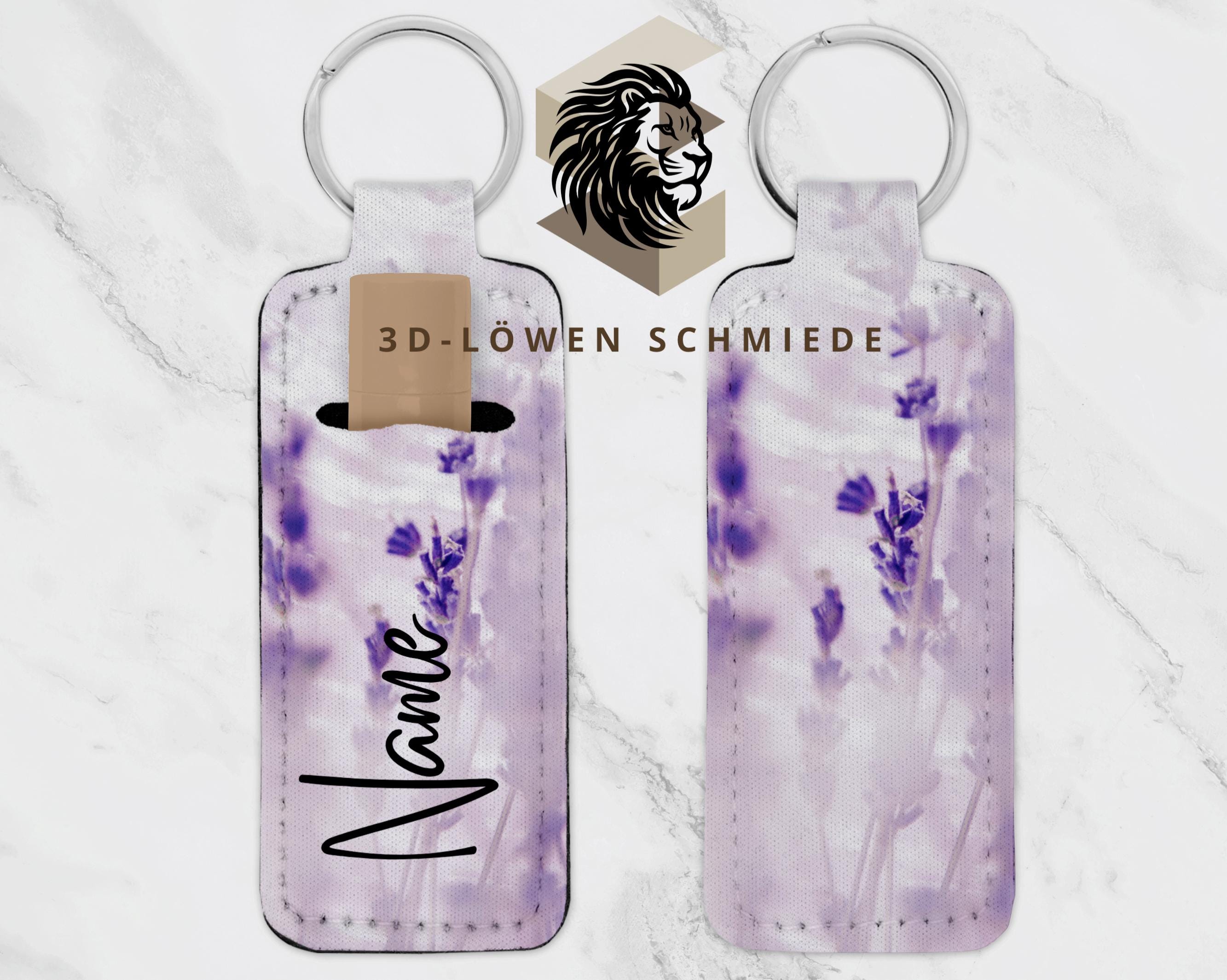 Schlüsselanhänger für Roll On’s und Lippenbalsam im Lavendel Design, Personalisiert mit Name oder neutral