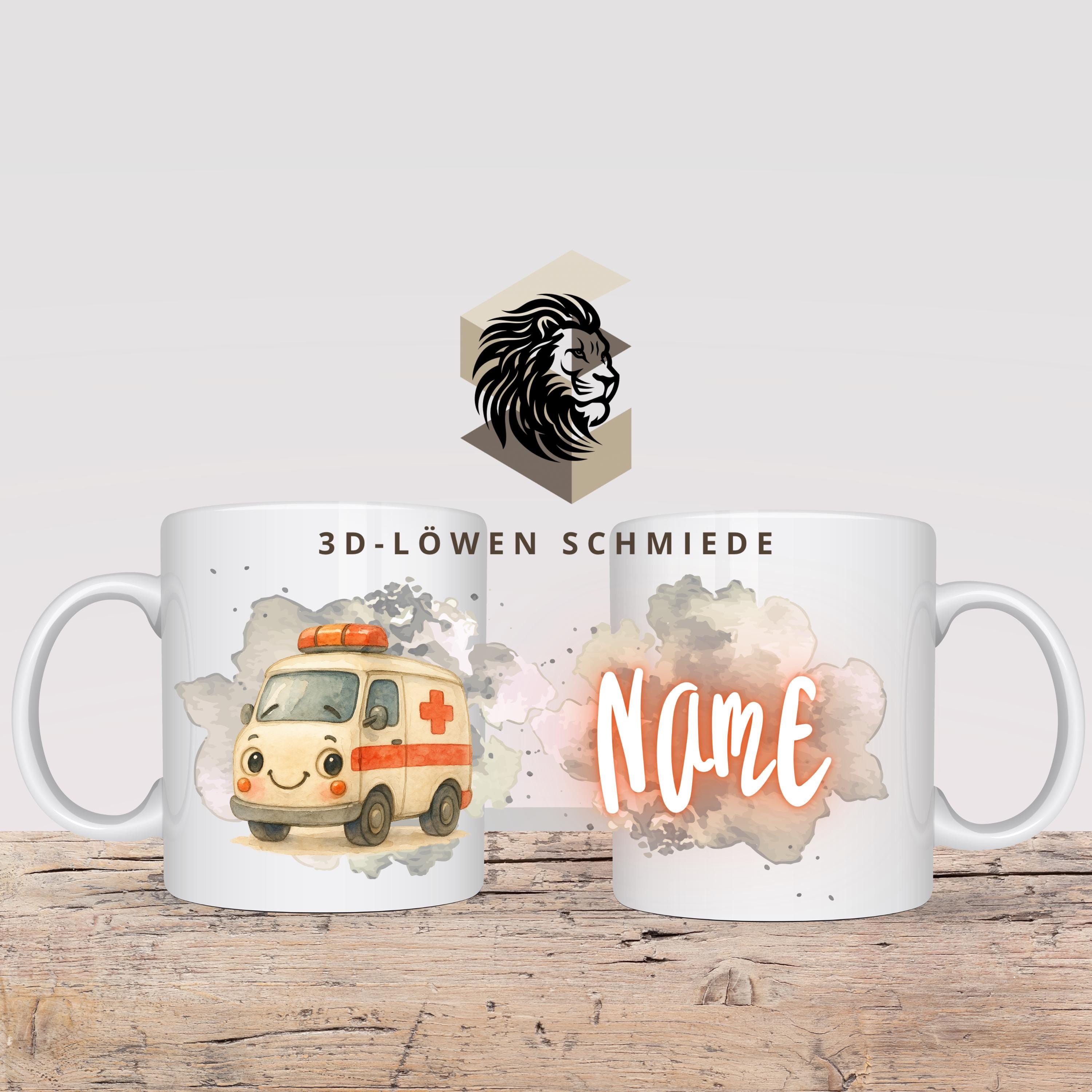 Personalisierte Tasse „Krankenwagen“ mit Name  Geschenkidee für Geburtstag, Weihnachten, Kollegen und Familie