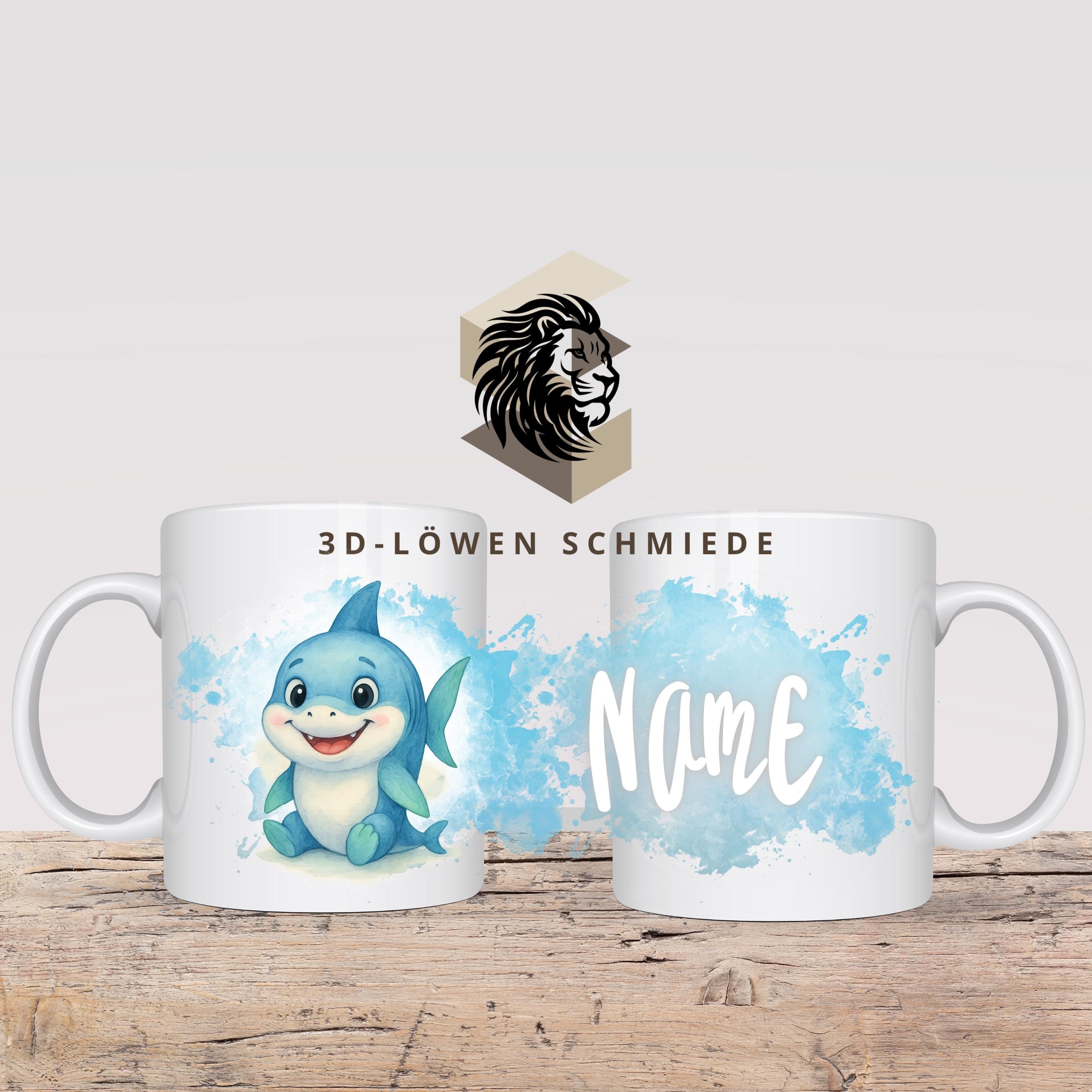 Personalisierte Tasse „Hai“ mit Name  Geschenkidee für Geburtstag, Weihnachten, Kollegen und Familie
