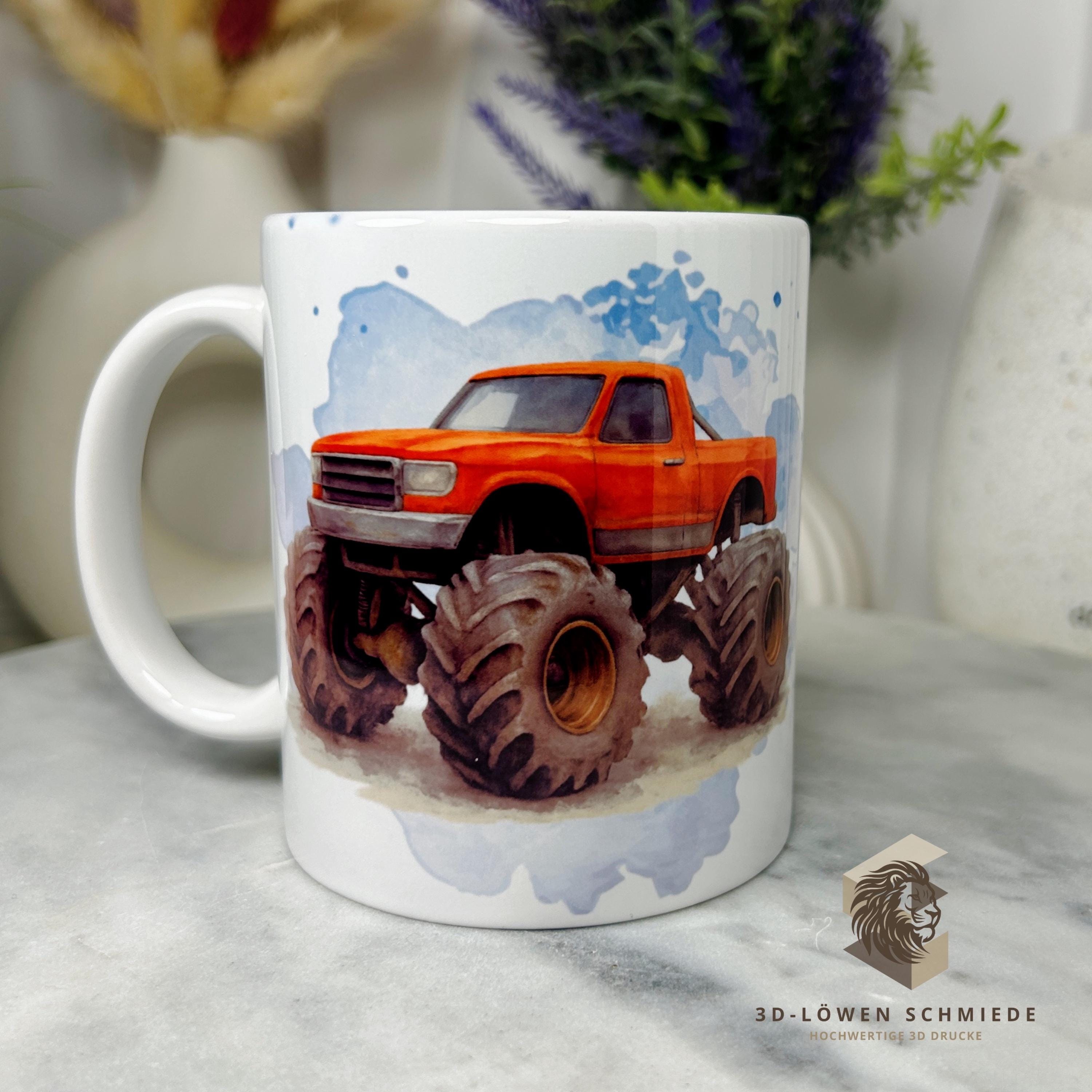 Personalisierte Tasse „Monstertruck“ mit Name Geschenkidee für Geburtstag, Weihnachten, Kollegen und Familie