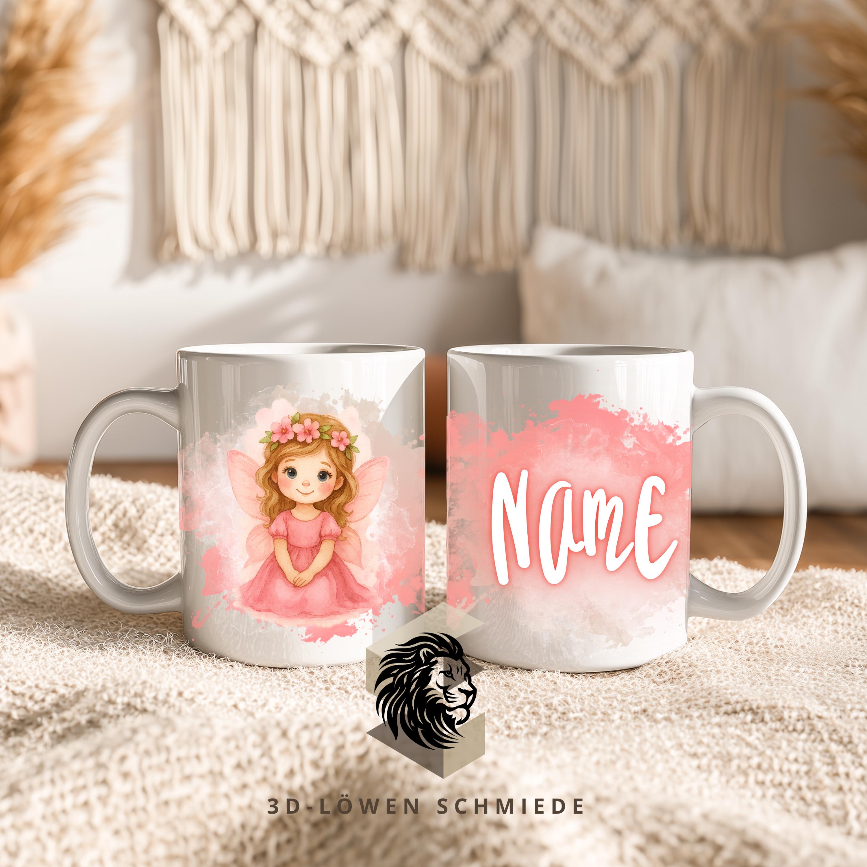 Personalisierte Tasse „Blumen Fee“ mit Name Geschenkidee für Geburtstag, Weihnachten, Kollegen und Familie
