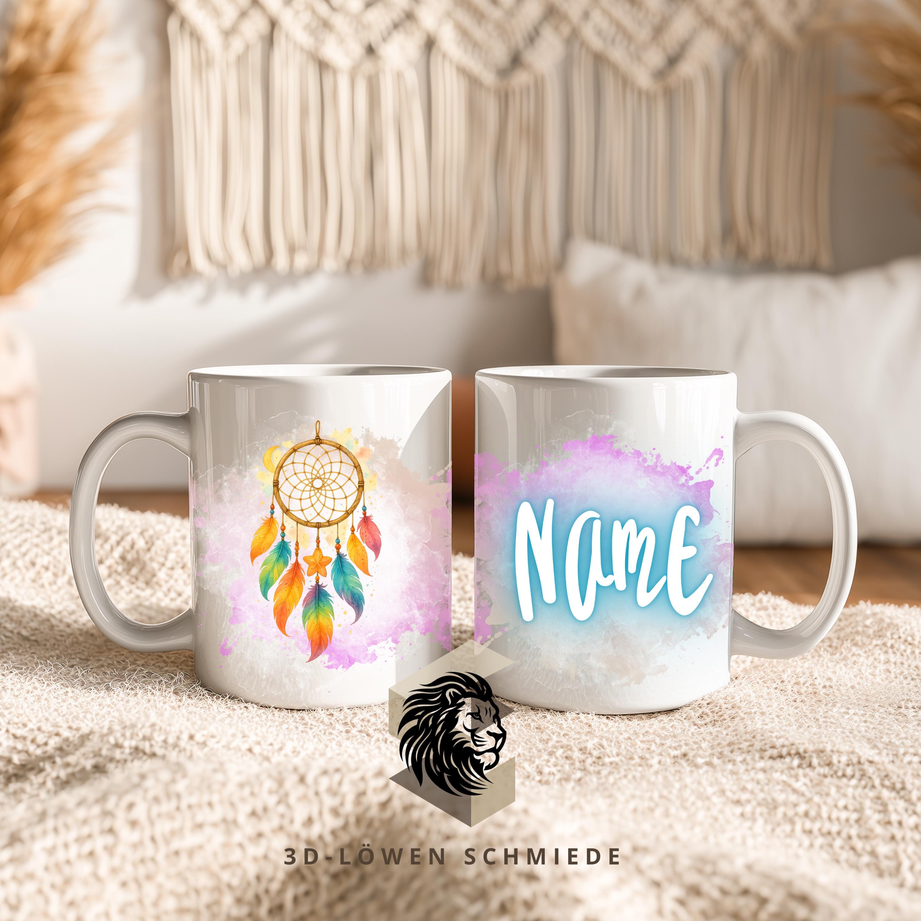 Personalisierte Tasse „Traumfänger“ mit Name  Geschenkidee für Geburtstag, Weihnachten, Kollegen und Familie