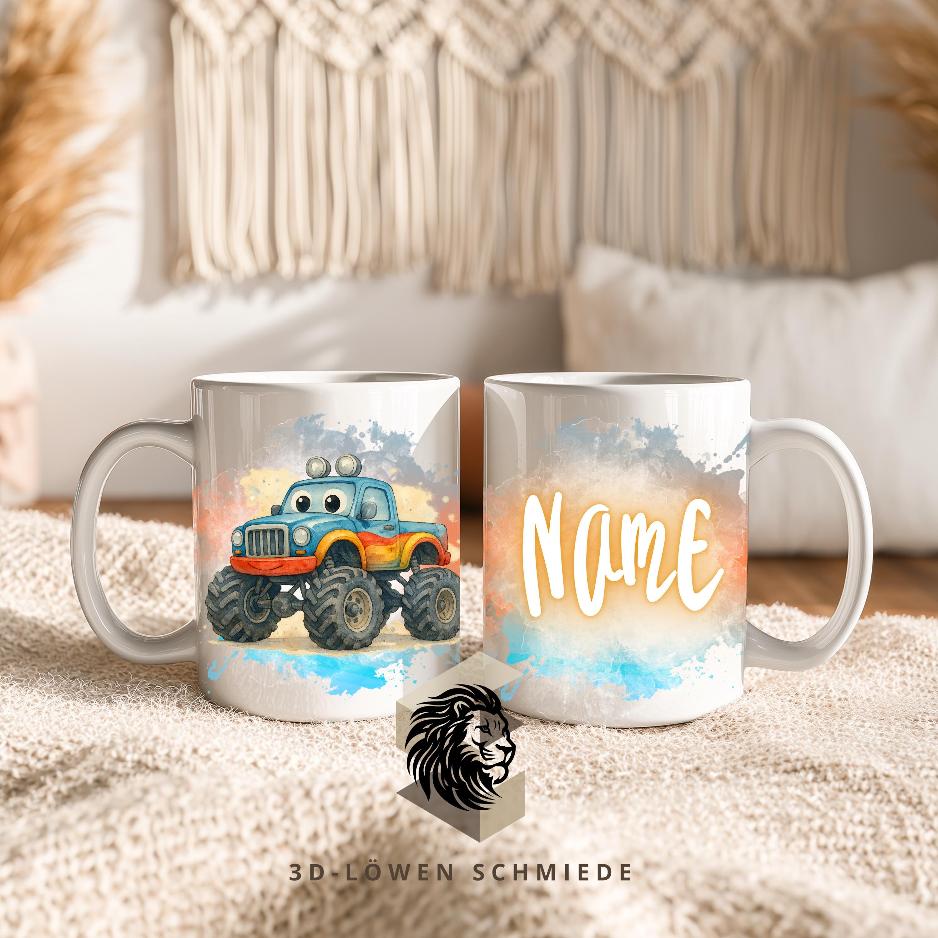 Personalisierte Tasse „Monstertruck“ mit Name  Geschenkidee für Geburtstag, Weihnachten, Kollegen und Familie