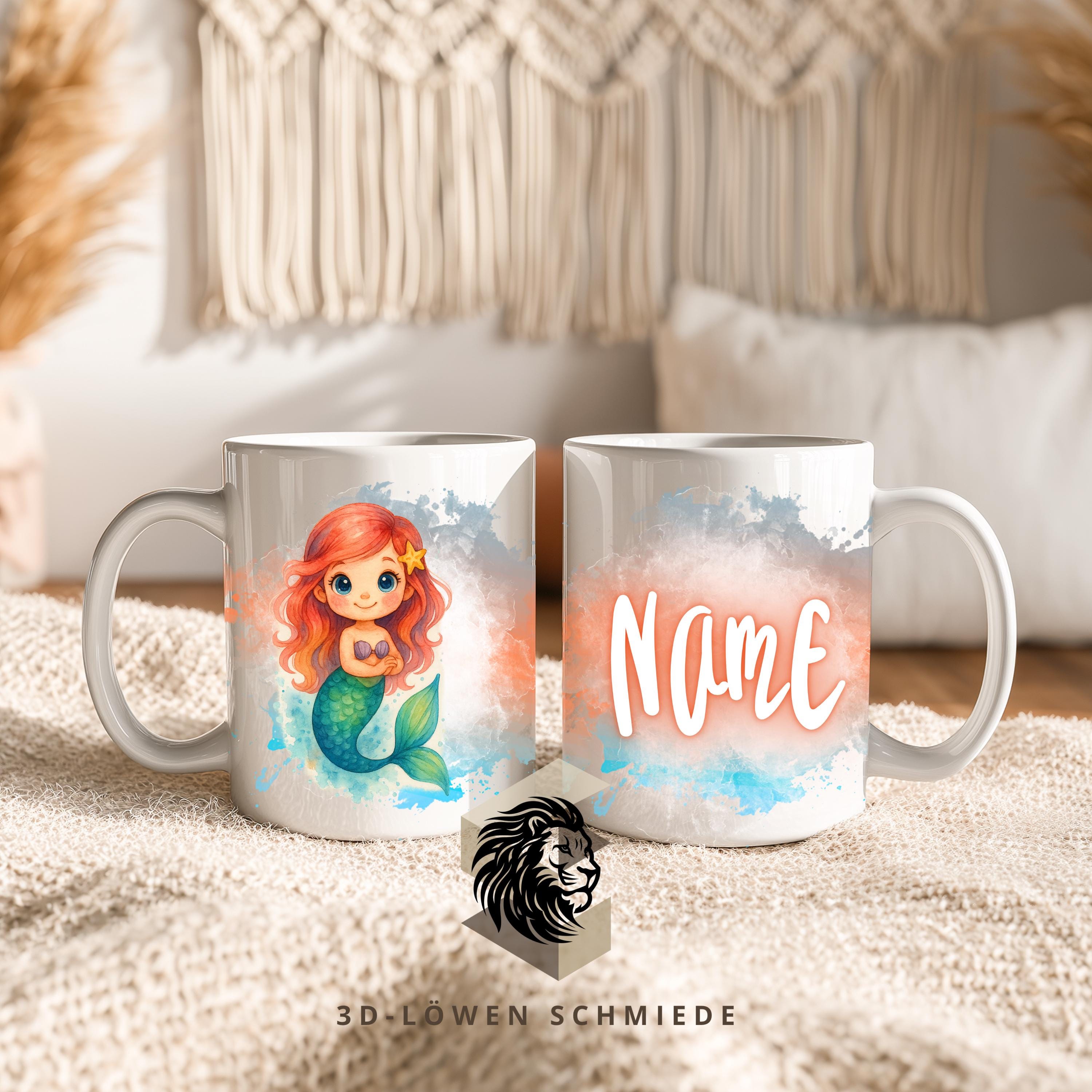 Personalisierte Tasse „Meerjungfrau“ mit Name  Geschenkidee für Geburtstag, Weihnachten, Kollegen und Familie