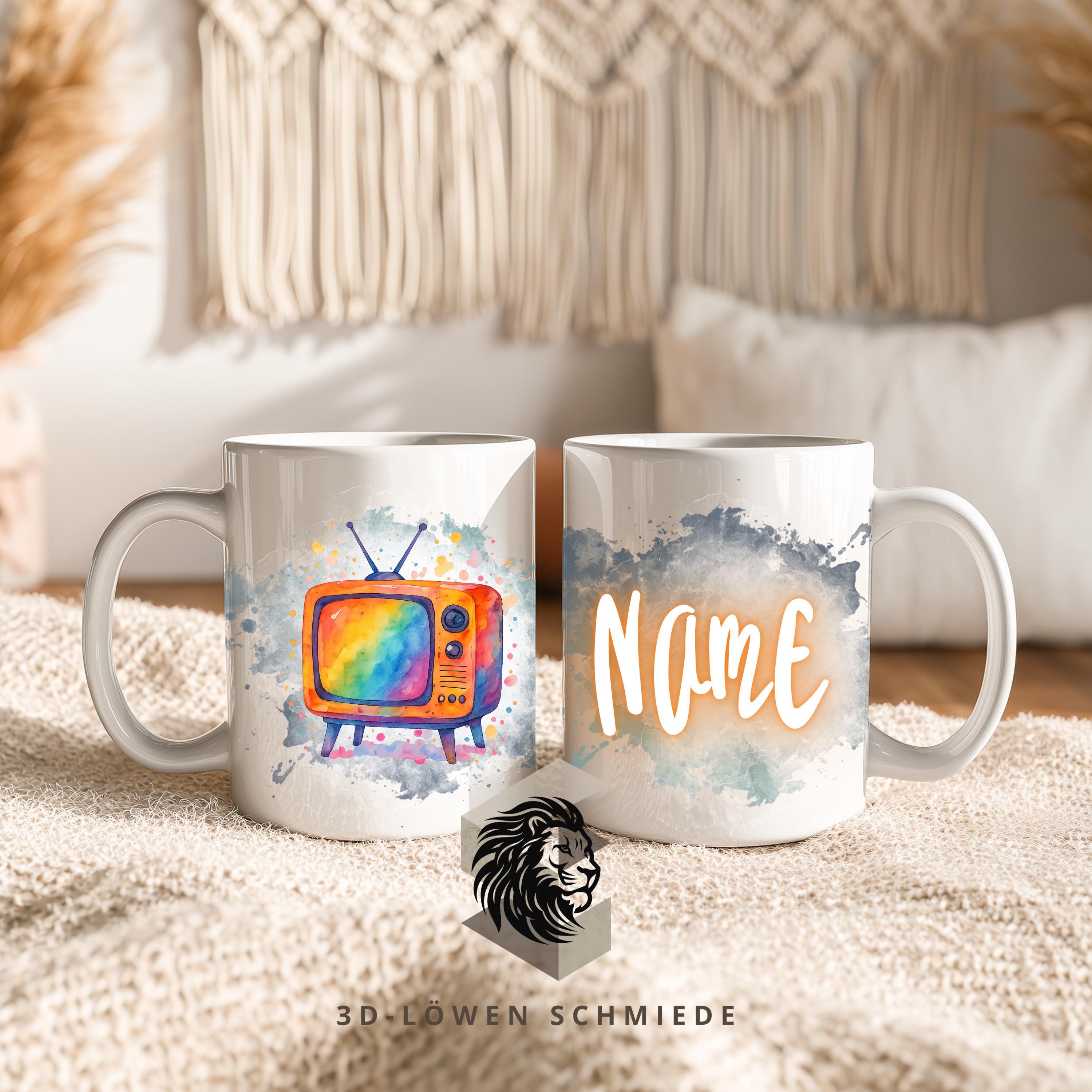 Tasse Personalisierte „Retro Fernseher“ mit Name  Geschenkidee für Geburtstag, Weihnachten, Kollegen und Familie