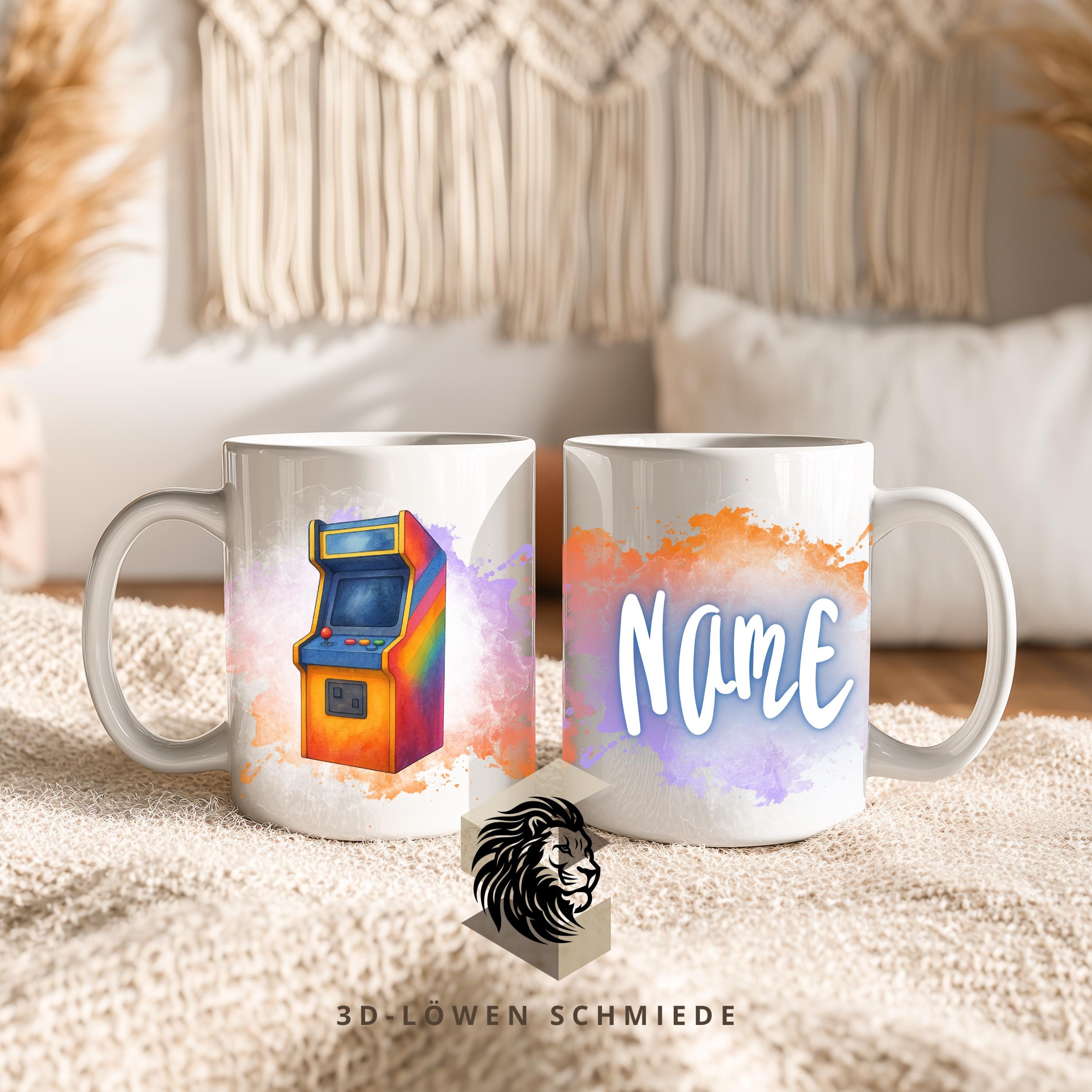 Tasse Personalisierte Retro Arcade Automat Maschine mit Name  Geschenkidee für Geburtstag, Weihnachten, Kollegen und Familie