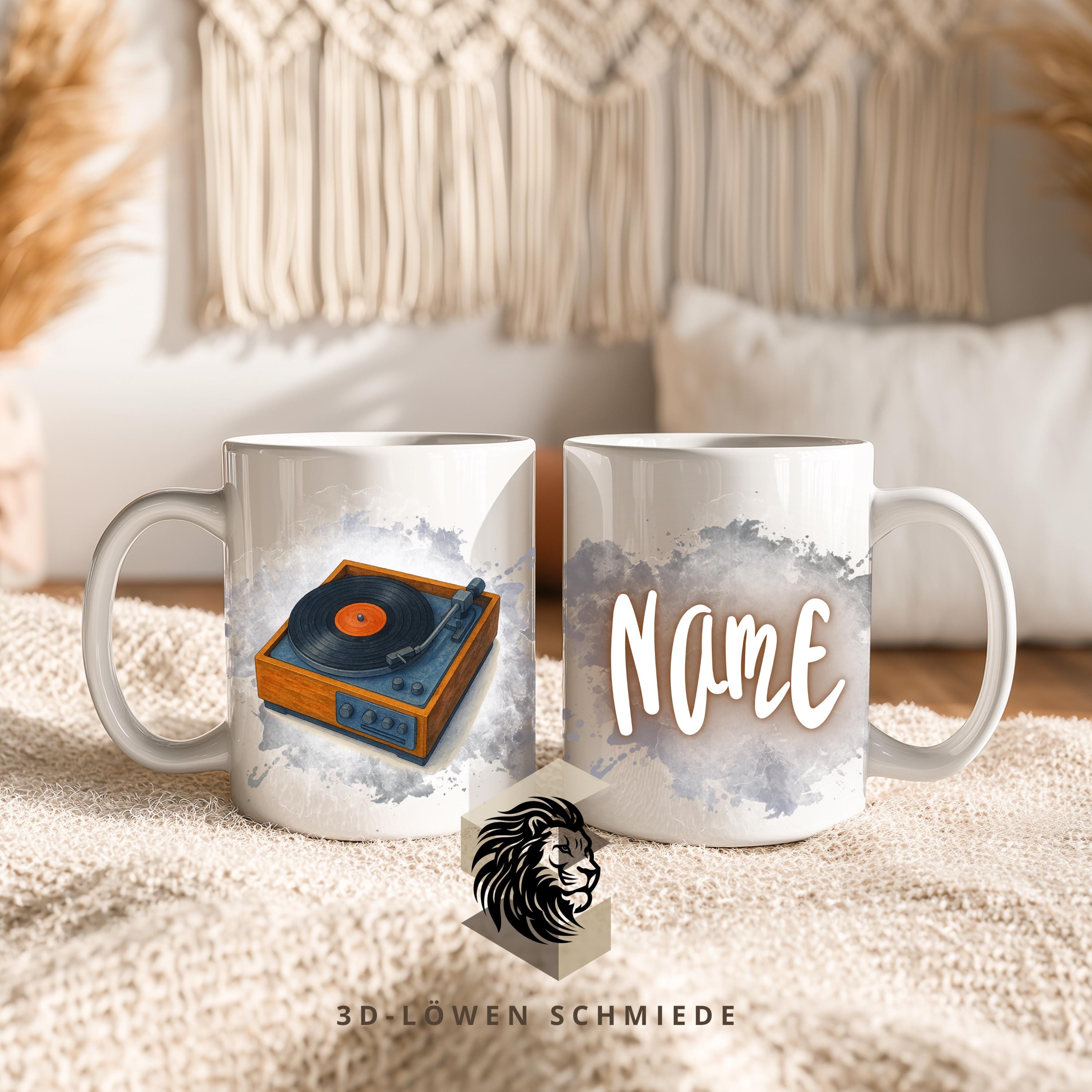 Tasse Personalisierte Retro Plattenspieler mit Name  Geschenkidee für Geburtstag, Weihnachten, Kollegen und Familie