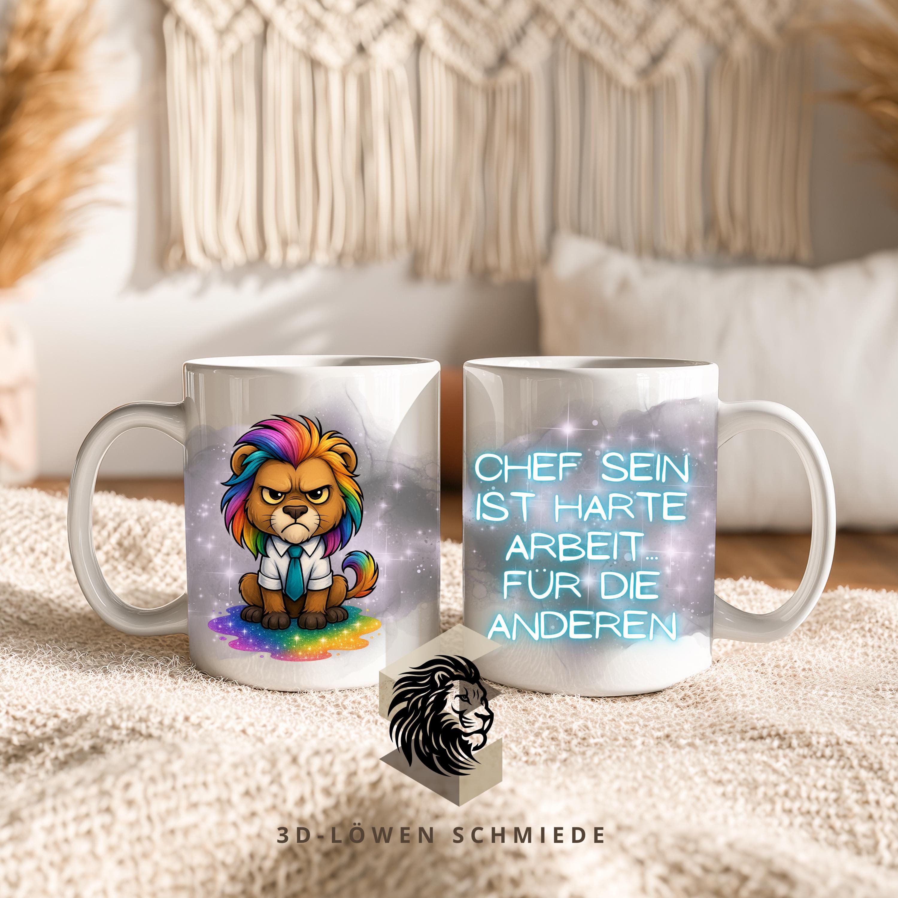 Tasse Chef lustig – Löwe Cartoon Spruchtasse – personalisierte Kaffeetasse mit Name, Geschenk für Chef, Kollegen & Büro