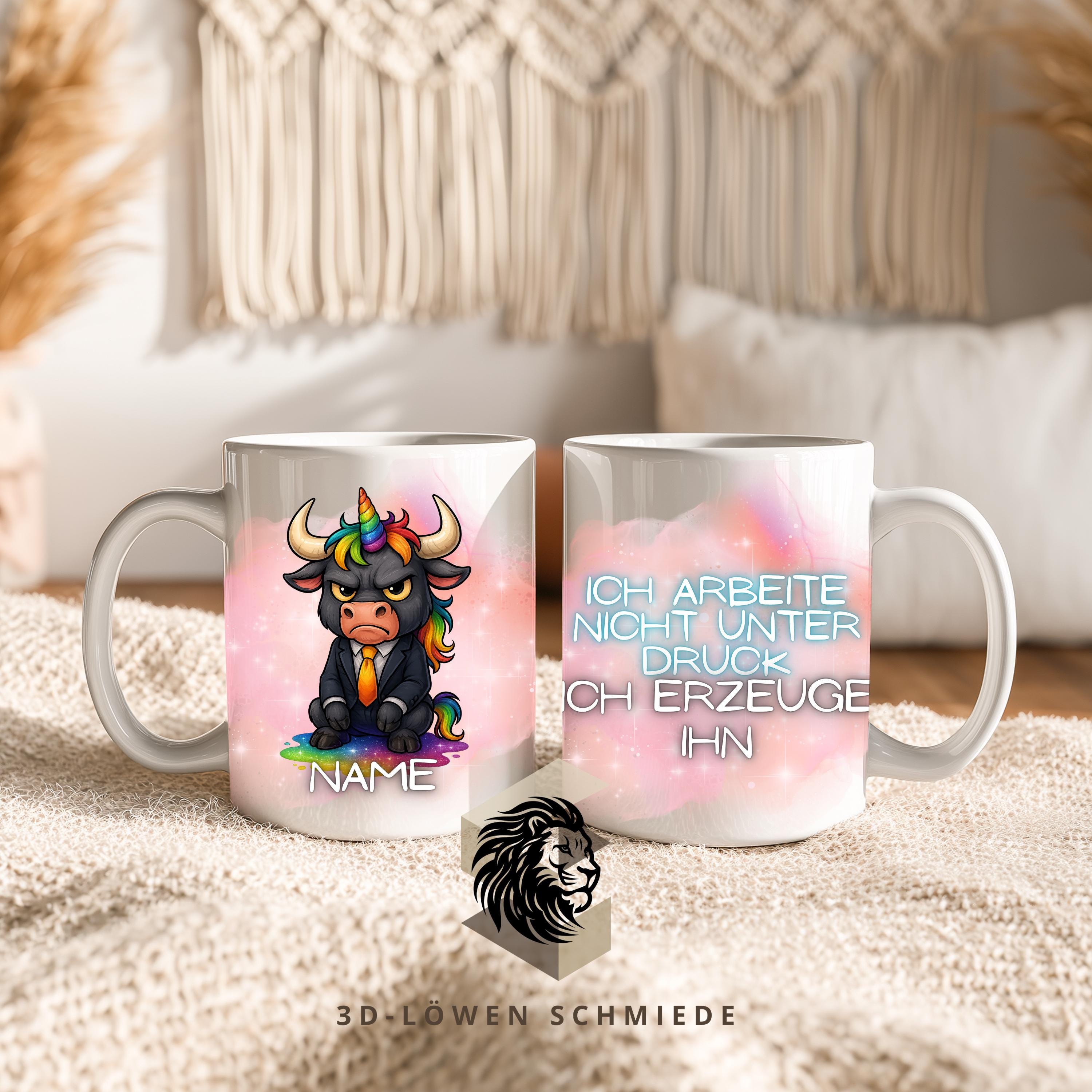 Tasse lustig Büro  Bulle Cartoon Spruchtasse personalisierte Kaffeetasse mit Name oder ohne – Geschenk für Kollegen & Chef