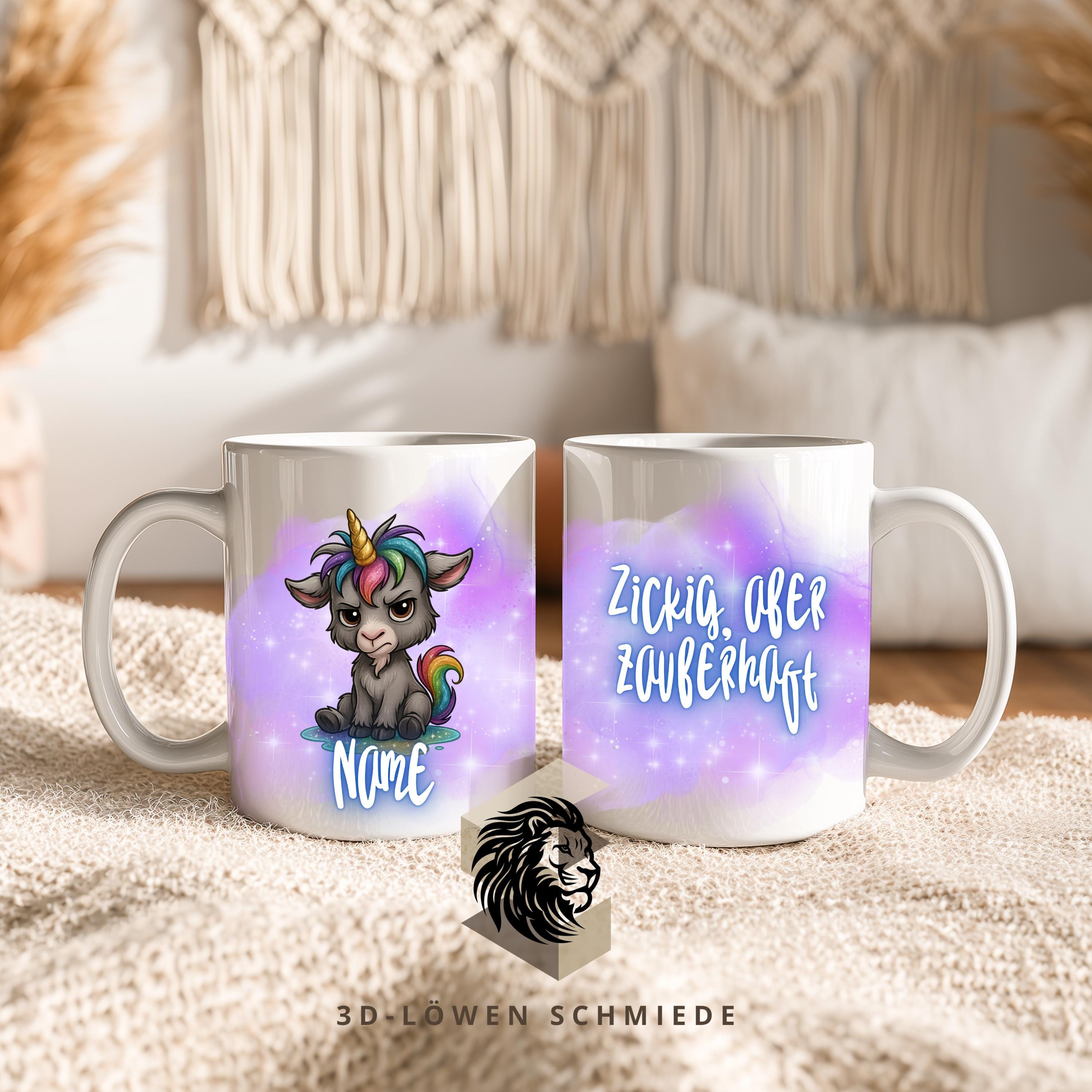 Tasse Einhorn lustig – Spruchtasse „Zickig, aber zauberhaft“ – personalisierte Kaffeetasse mit Name oder ohne – Geschenk für Frauen & Freund