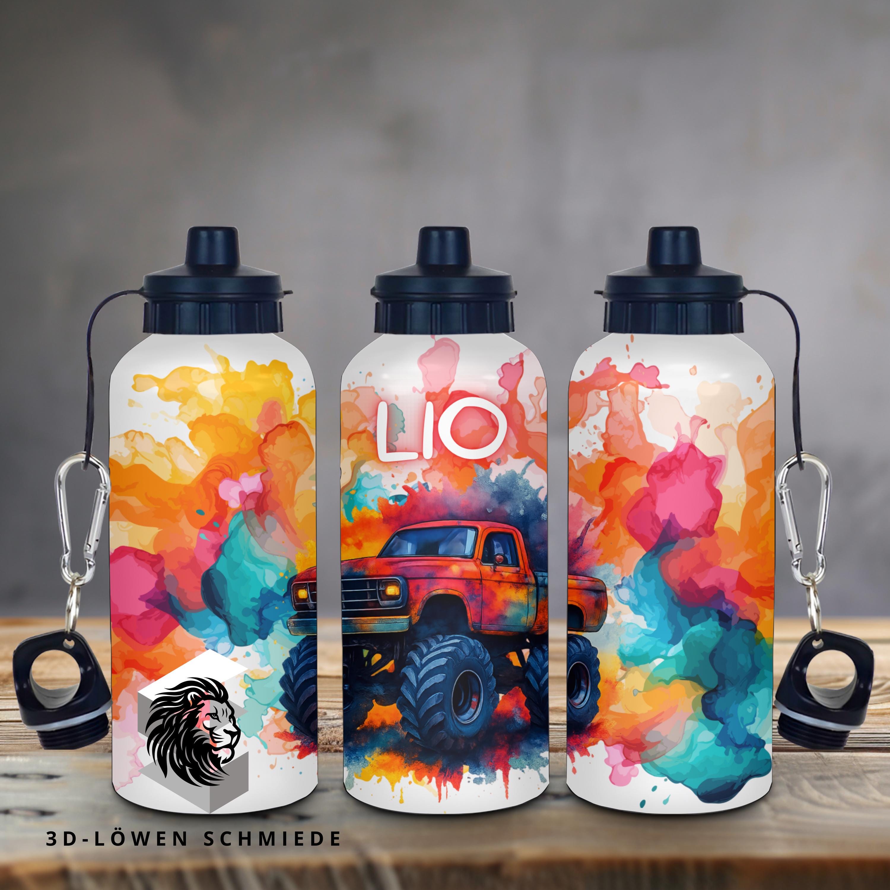 Kinder-Trinkflasche 400 ml | Aluminium | personalisierbar mit Name Monstertruck