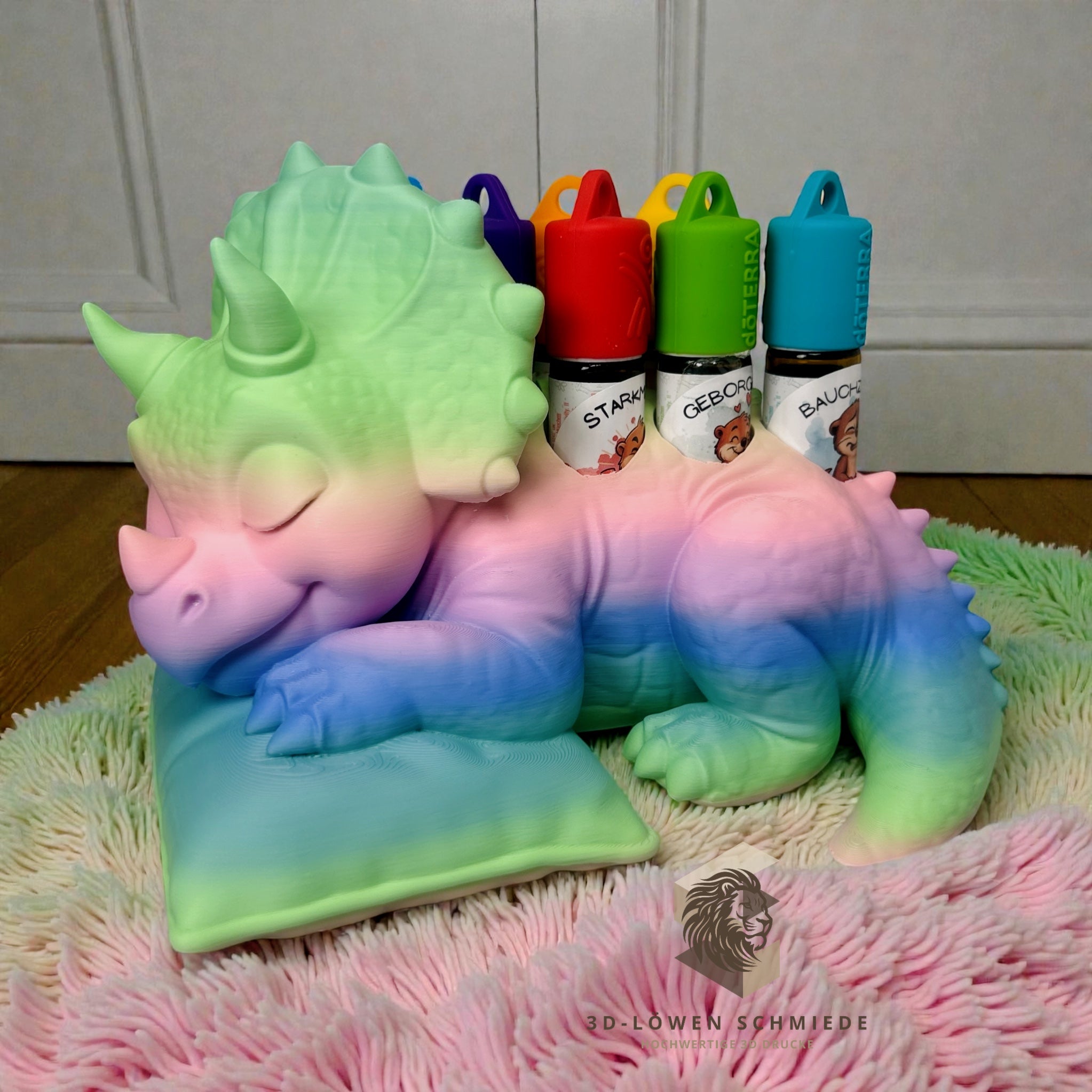 doTERRA Kids Collection Aufsteller für Ätherische Öle, Dino „Schlummer Spike“ Platz für 7x 10ml Roll Ons stilvolle Aufbewahrung, Praktisch