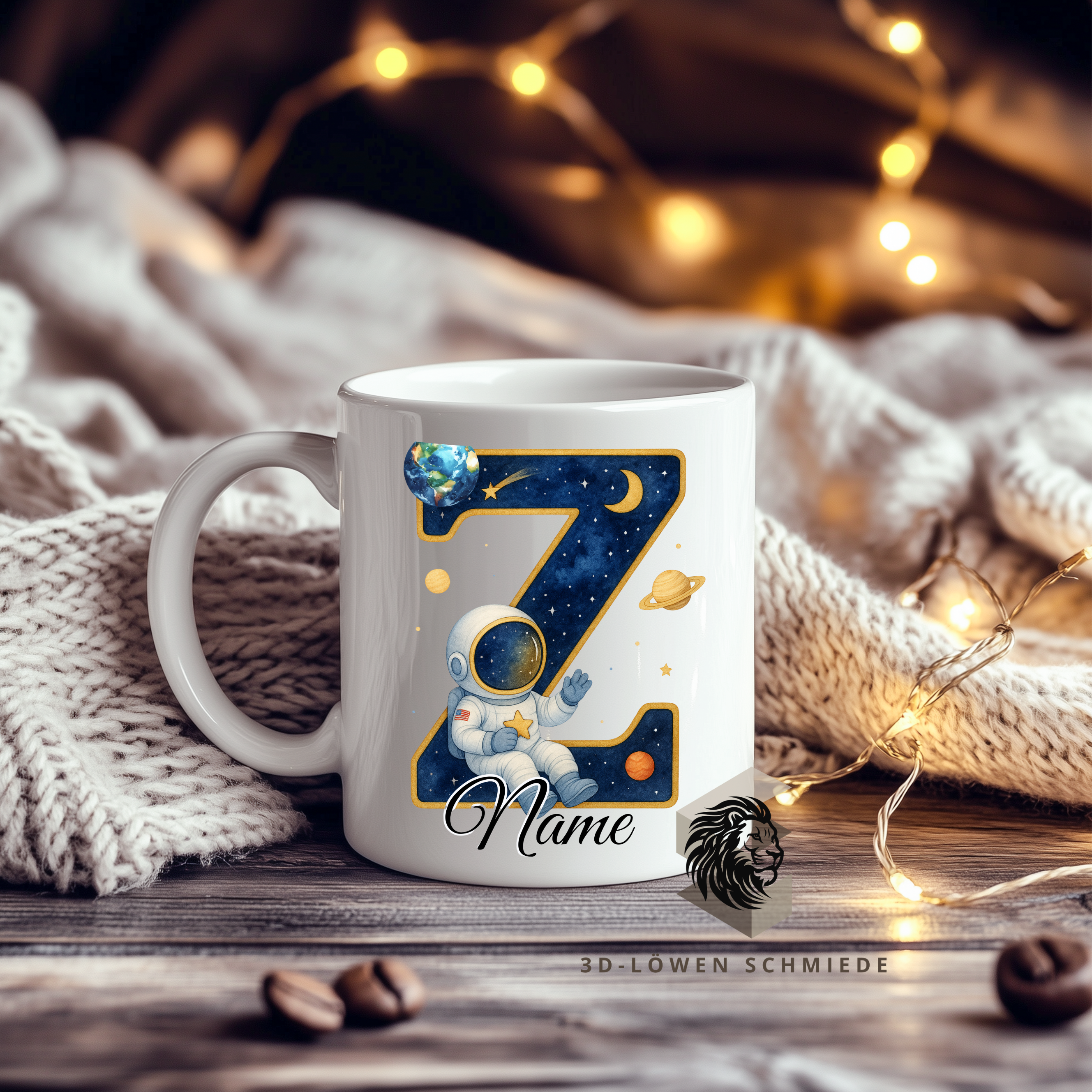 Astronauten Tasse A–Z personalisiert mit Wunschname, perfekte Geschenkidee für Kinder & Erwachsene, Buchstaben Motiv für Kaffee & Tee