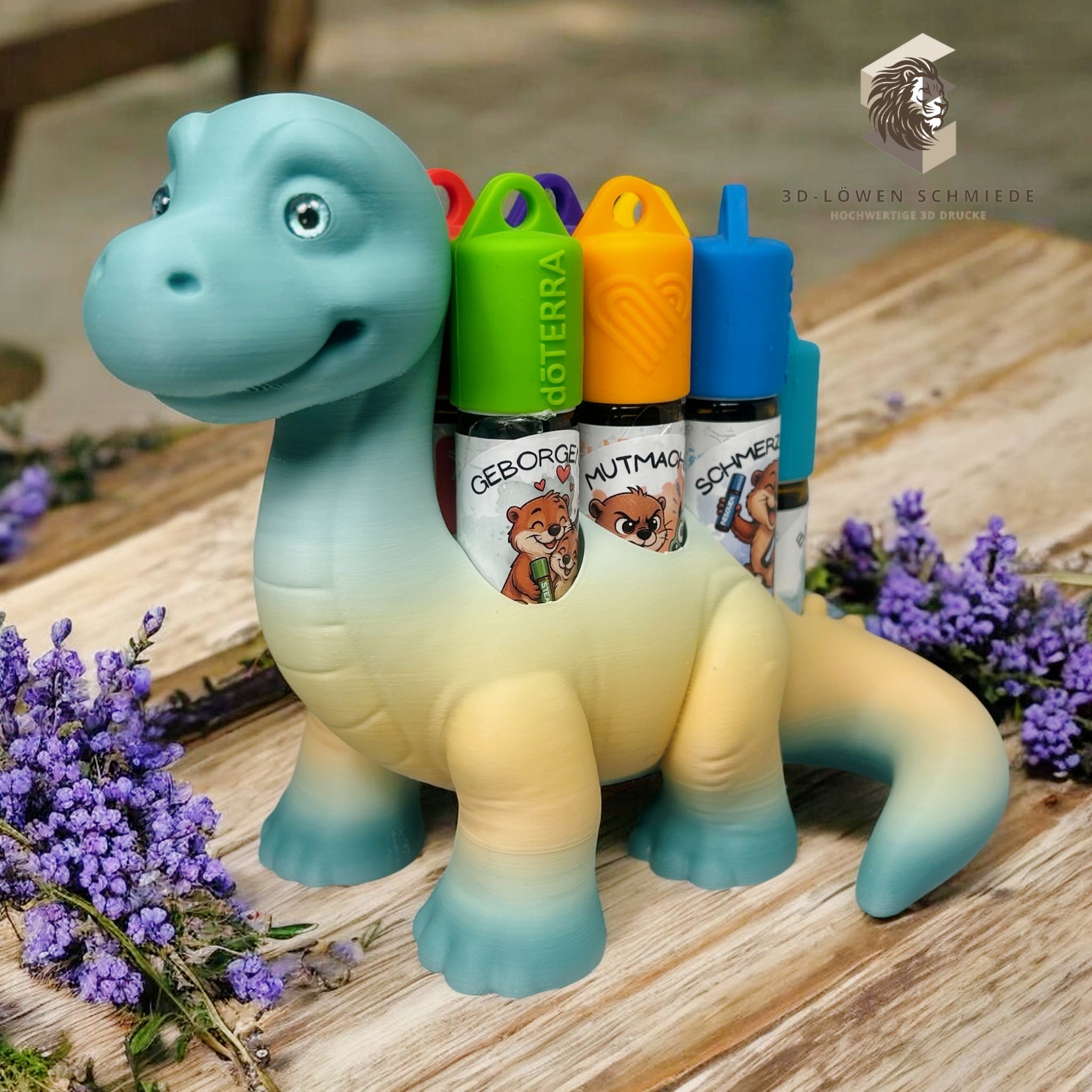 doTERRA Kids Collection Aufsteller für Ätherische Öle, Dino „Milo“ Platz für 7x 10ml Roll-Ons stilvolle Aufbewahrung, Praktisch, Einzigartig