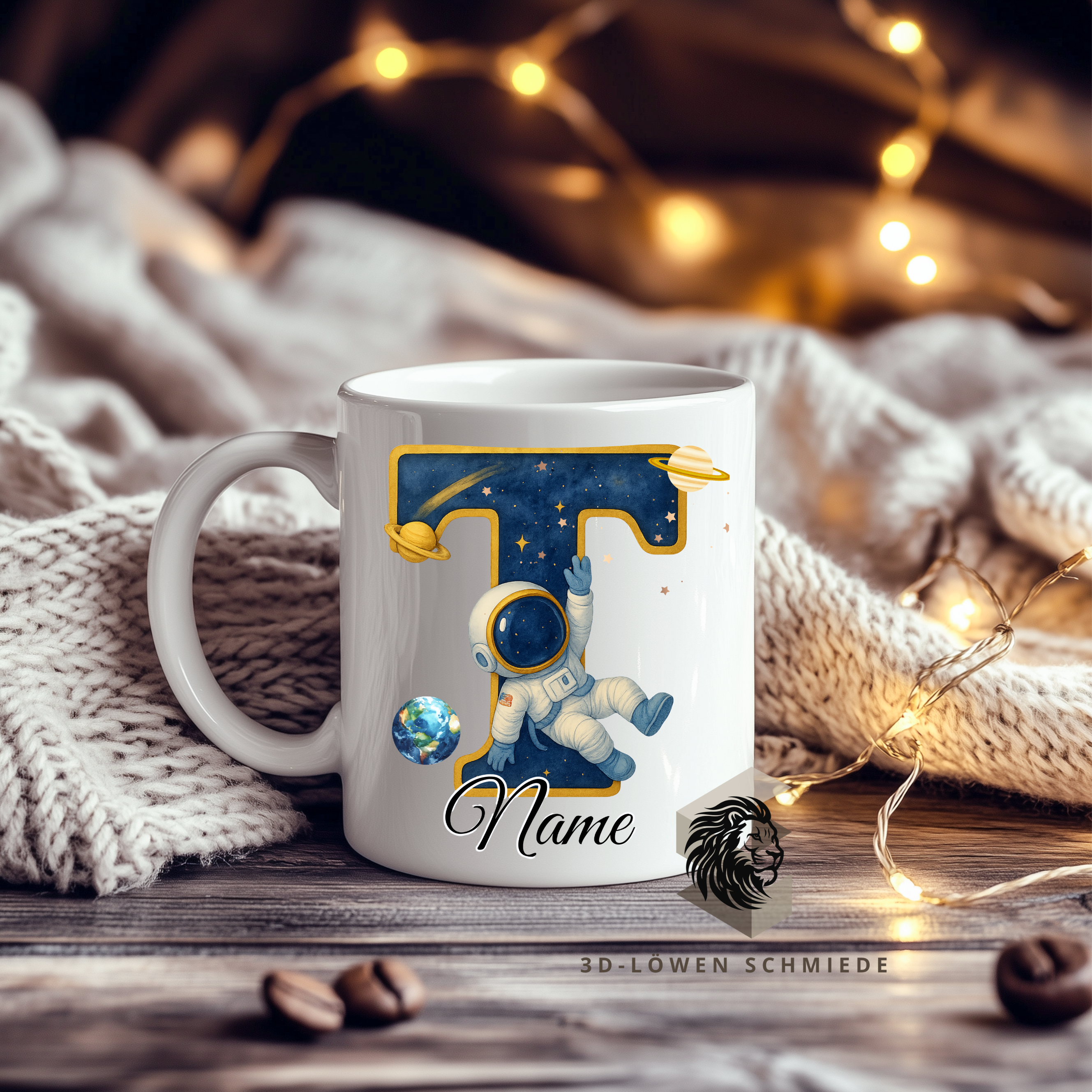 Astronauten Tasse A–Z personalisiert mit Wunschname, perfekte Geschenkidee für Kinder & Erwachsene, Buchstaben Motiv für Kaffee & Tee