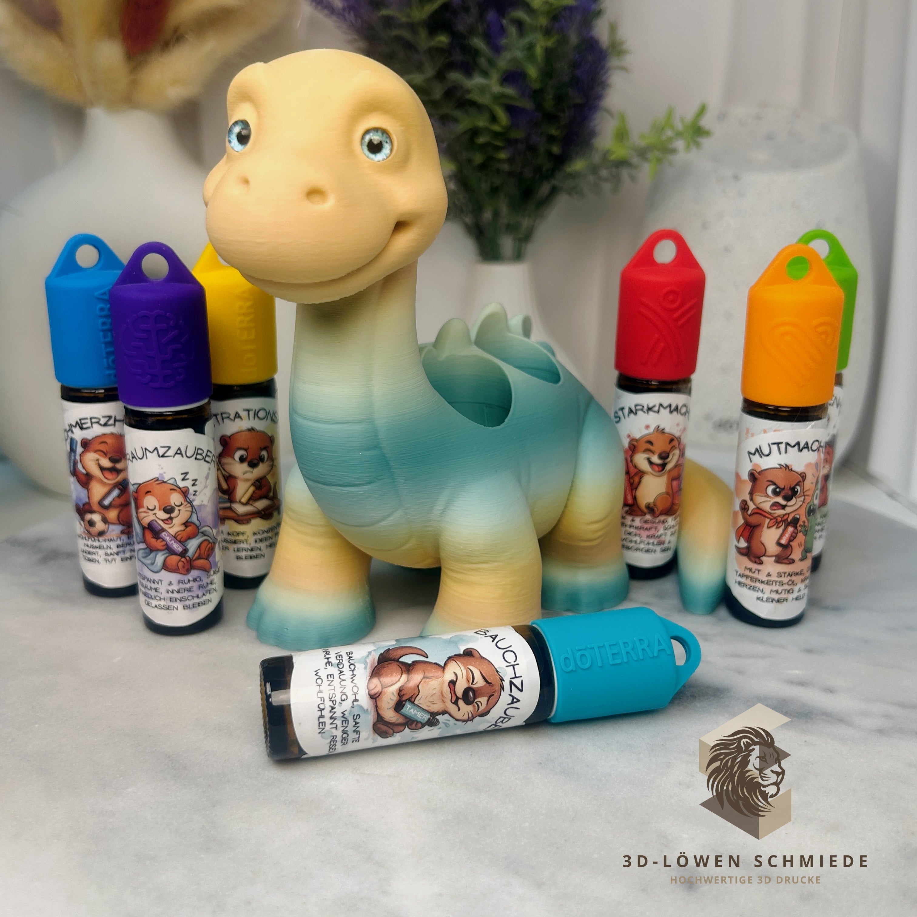 doTERRA Kids Collection Aufsteller für Ätherische Öle, Dino „Milo“ Platz für 7x 10ml Roll-Ons stilvolle Aufbewahrung, Praktisch, Einzigartig