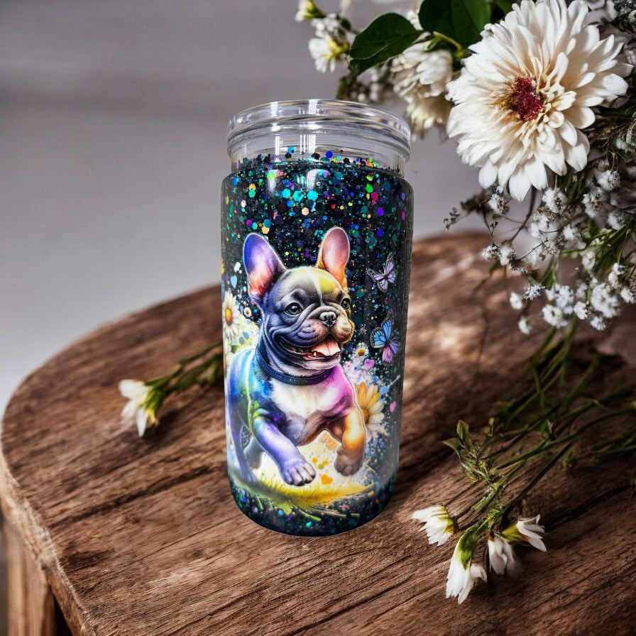 ✨ Glitzer Cup mit FRENCH BULLDOG Motiv funkelnder Glitzer -Trinkbecher