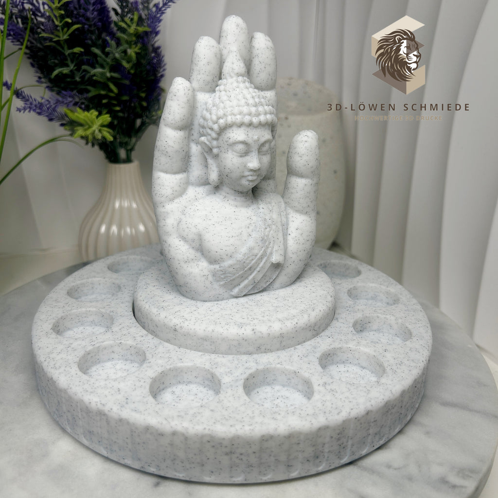 doTERRA Buddha Aufsteller für ätherische Öle | Drehbarer Oil Organizer | Aromatherapie Halter | Ölflaschen Aufbewahrung | Marmor Weiß Design