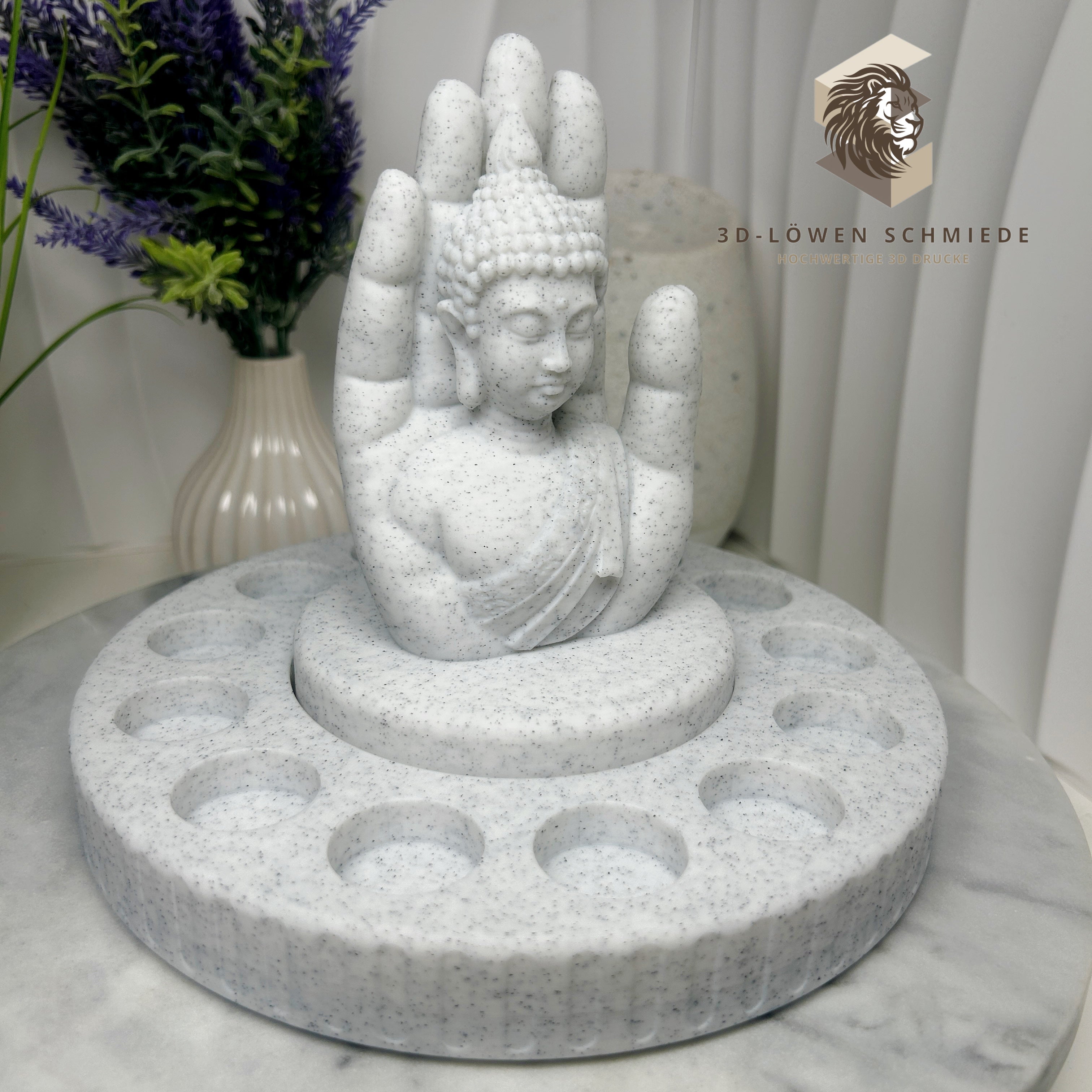 doTERRA Buddha Aufsteller für ätherische Öle | Drehbarer Oil Organizer | Aromatherapie Halter | Ölflaschen Aufbewahrung | Marmor Weiß Design
