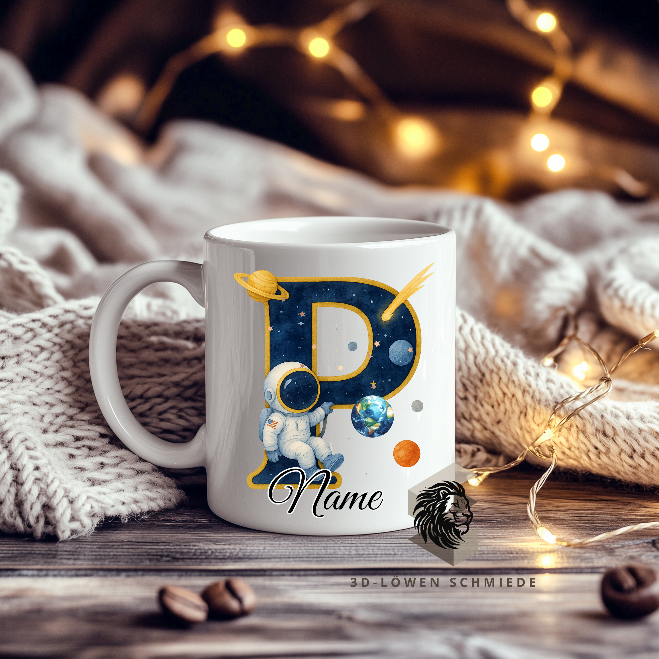 Astronauten Tasse A–Z personalisiert mit Wunschname, perfekte Geschenkidee für Kinder & Erwachsene, Buchstaben Motiv für Kaffee & Tee