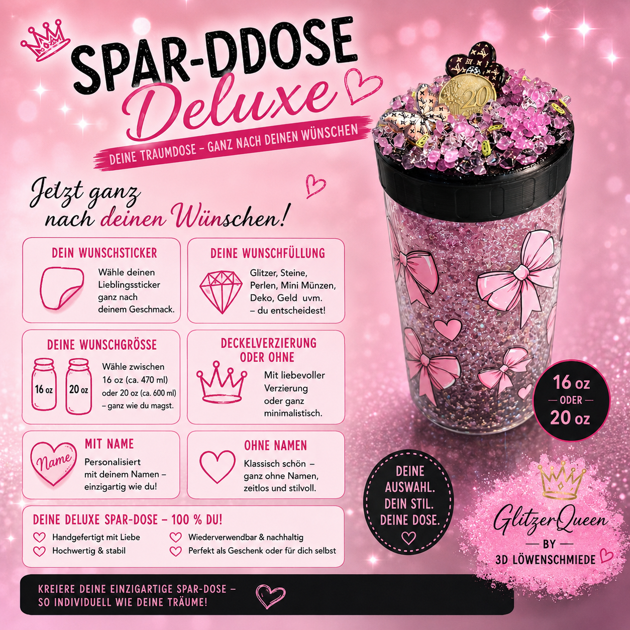 💖 Spar-Dose Deluxe – Deine ganz persönliche Wunsch-Spardose