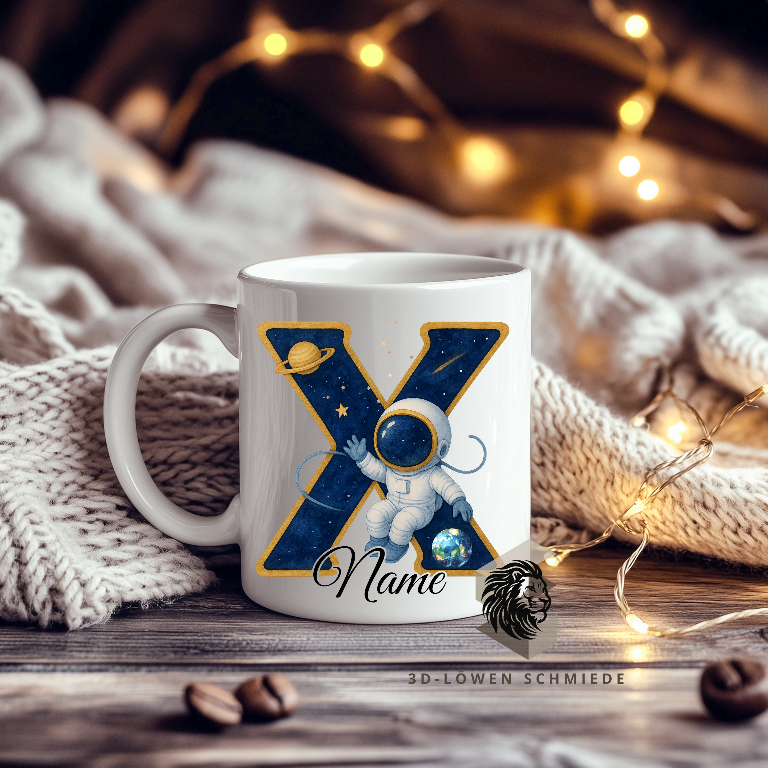 Astronauten Tasse A–Z personalisiert mit Wunschname, perfekte Geschenkidee für Kinder & Erwachsene, Buchstaben Motiv für Kaffee & Tee