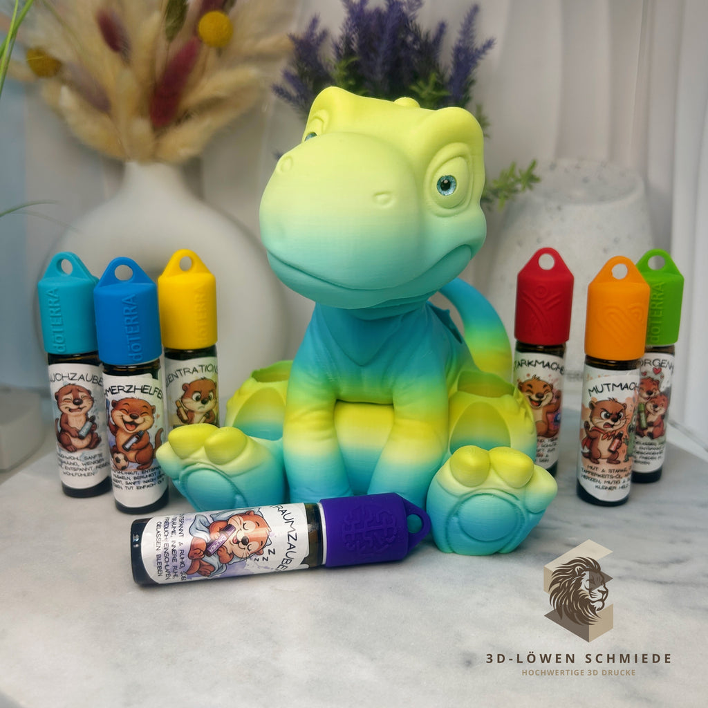 Aroma Dino Aufsteller Kids Collection AromaRex für Ätherische Öle für 7x 10ml Roll-Ons Aufbewahrung, Geschenkidee, Organizer, Aromatherapie