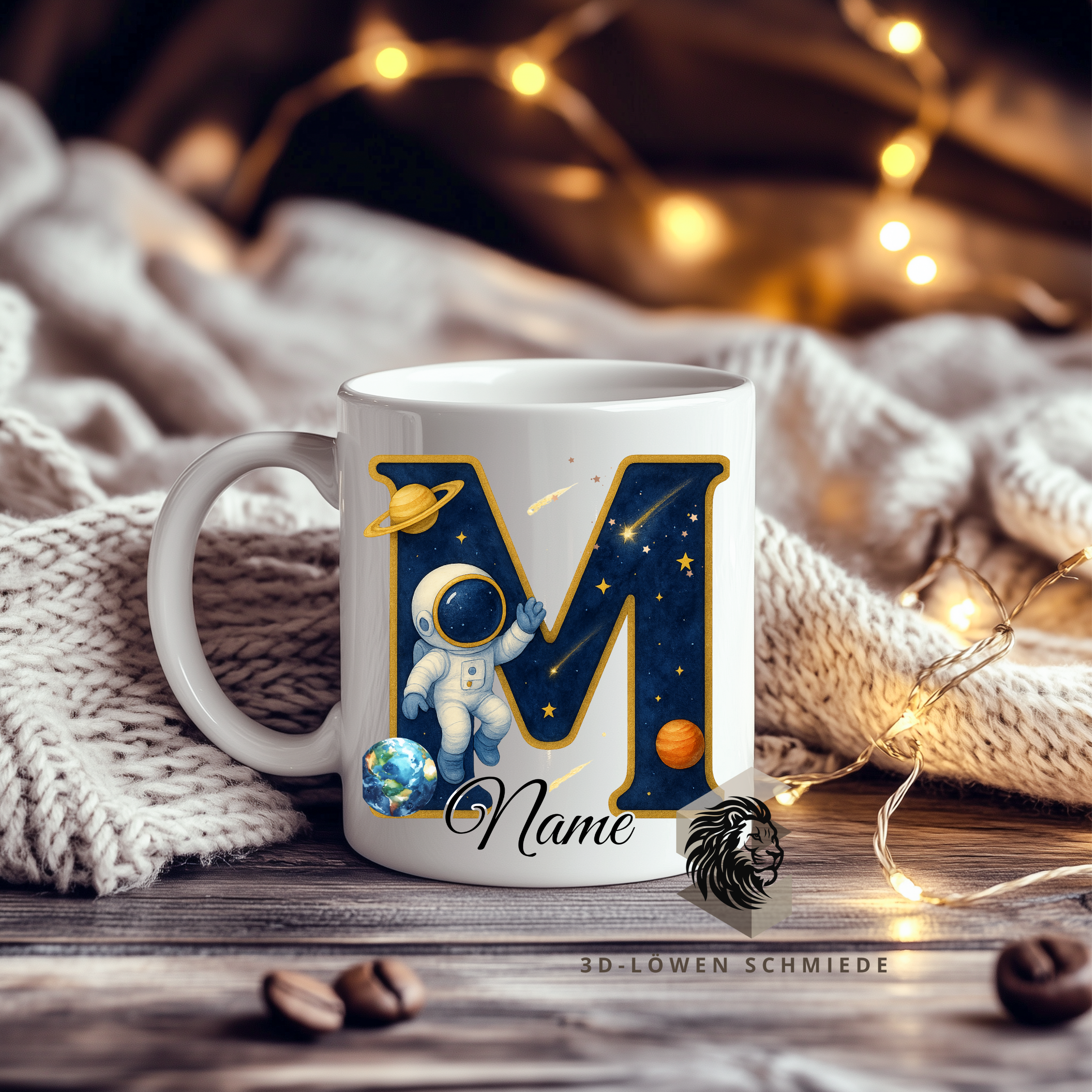 Astronauten Tasse A–Z personalisiert mit Wunschname, perfekte Geschenkidee für Kinder & Erwachsene, Buchstaben Motiv für Kaffee & Tee