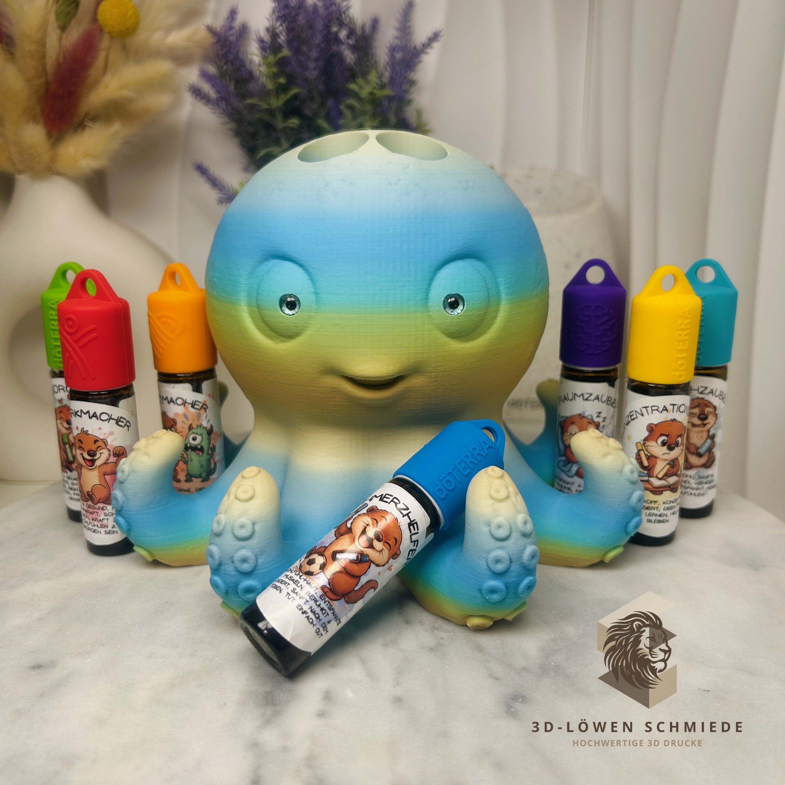 Aufsteller KidsCollection, Klecksi der kleine Oktopus Halter für Ätherische Öle Platz für 7x 10ml Roll On - Deko - Geschenk - Aufbewahrung