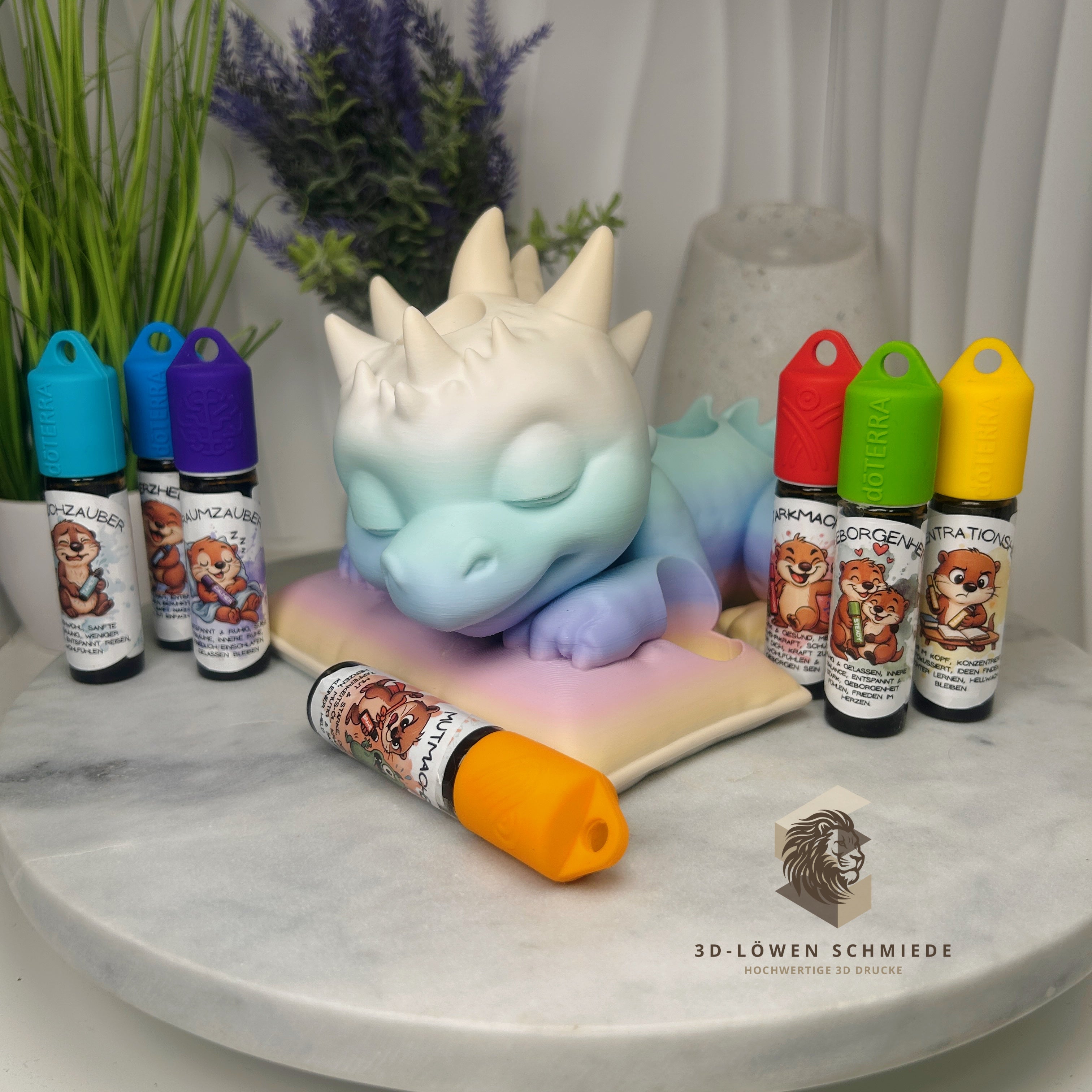 doTERRA Kids Collection Aufsteller für Ätherische Öle, Dino „Schlummer Drache“ Platz für 7x 10ml Roll-Ons stilvolle Aufbewahrung, Praktisch