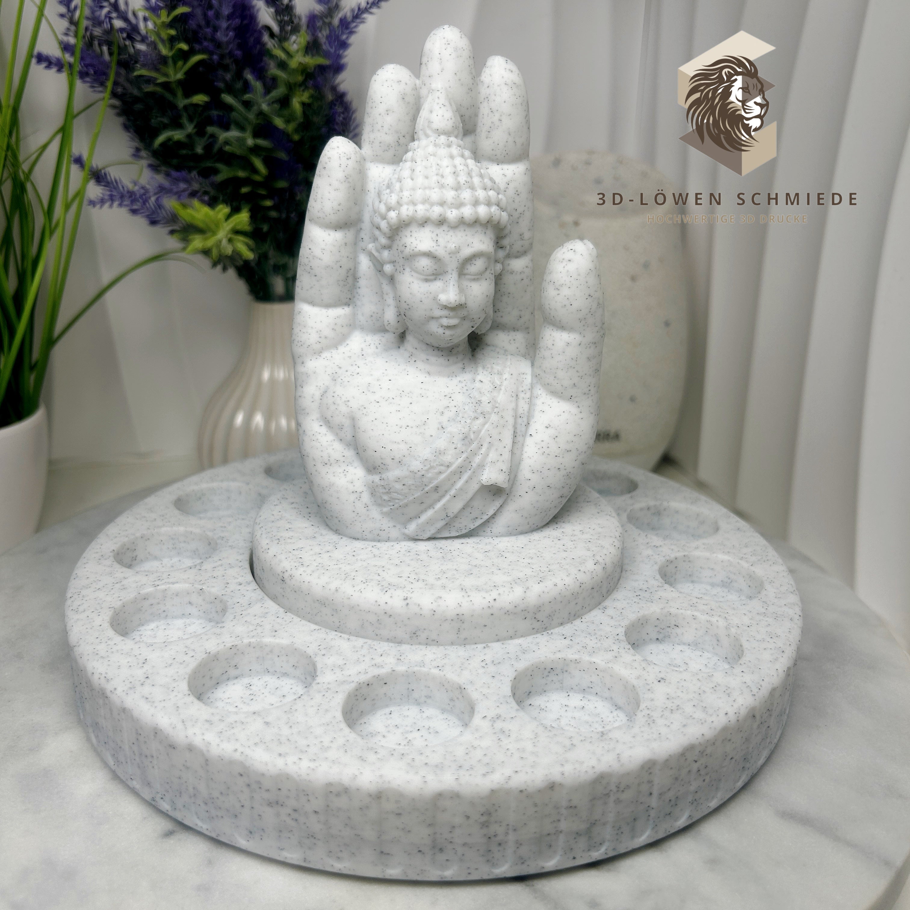 doTERRA Buddha Aufsteller für ätherische Öle | Drehbarer Oil Organizer | Aromatherapie Halter | Ölflaschen Aufbewahrung | Marmor Weiß Design