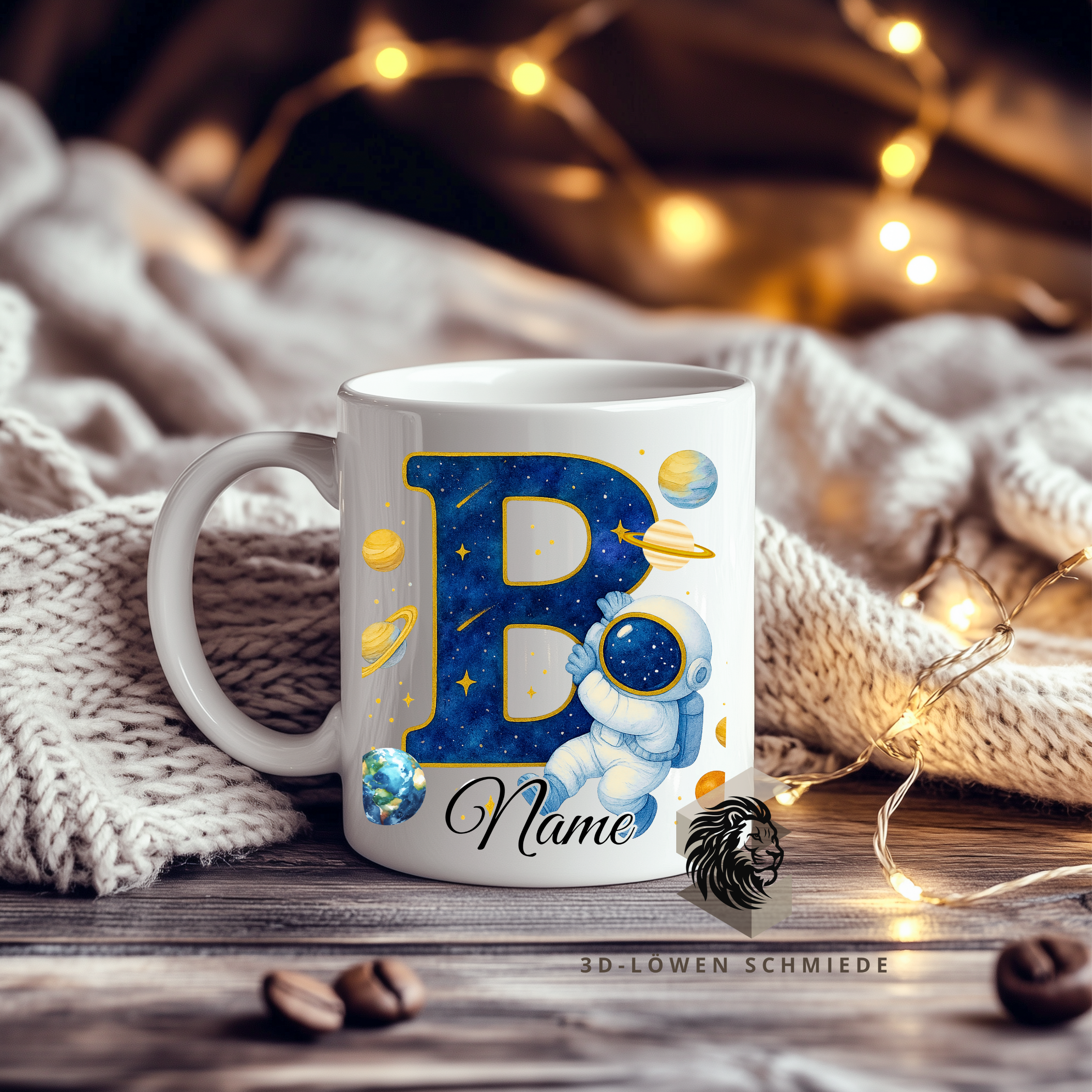 Astronauten Tasse A–Z personalisiert mit Wunschname, perfekte Geschenkidee für Kinder & Erwachsene, Buchstaben Motiv für Kaffee & Tee