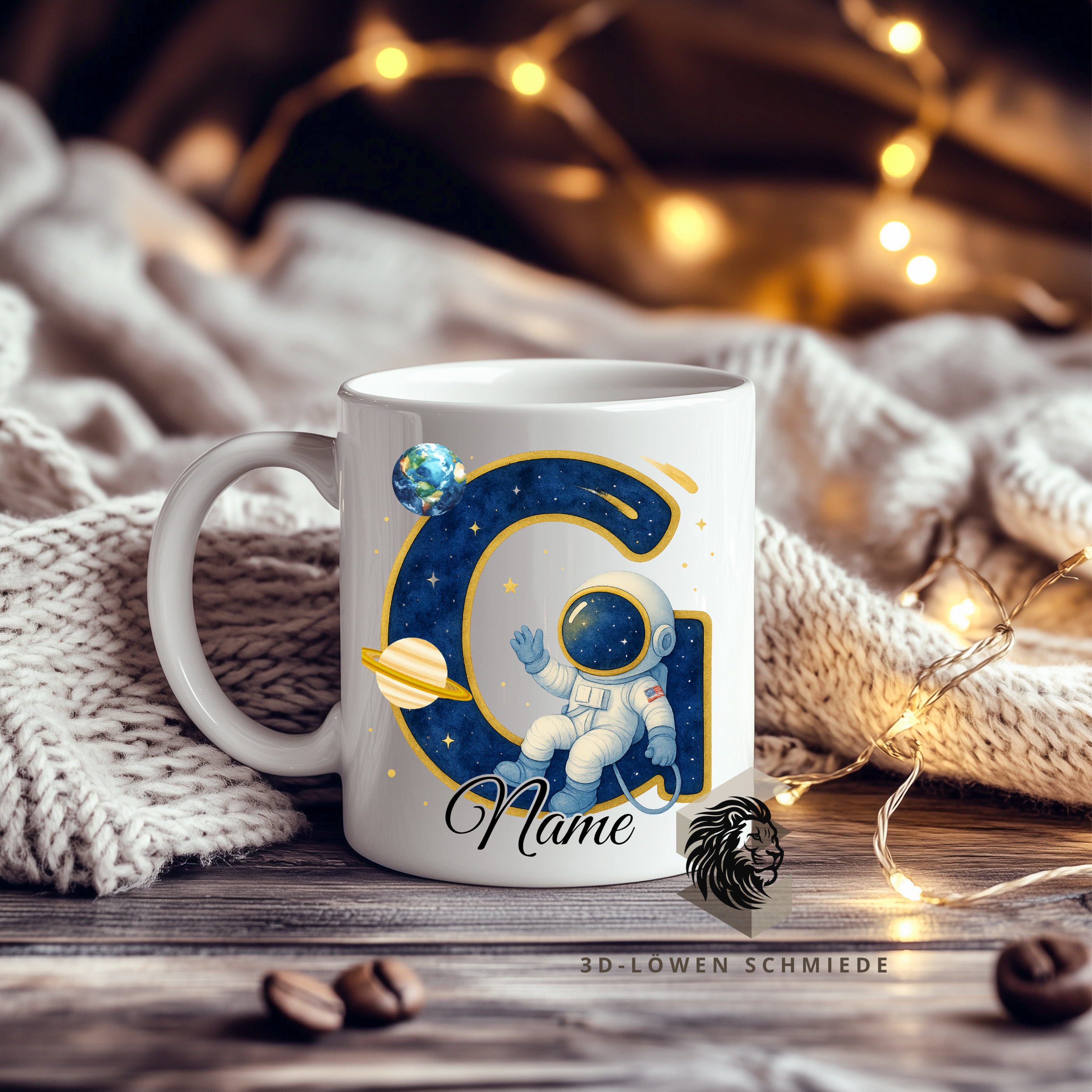 Astronauten Tasse A–Z personalisiert mit Wunschname, perfekte Geschenkidee für Kinder & Erwachsene, Buchstaben Motiv für Kaffee & Tee