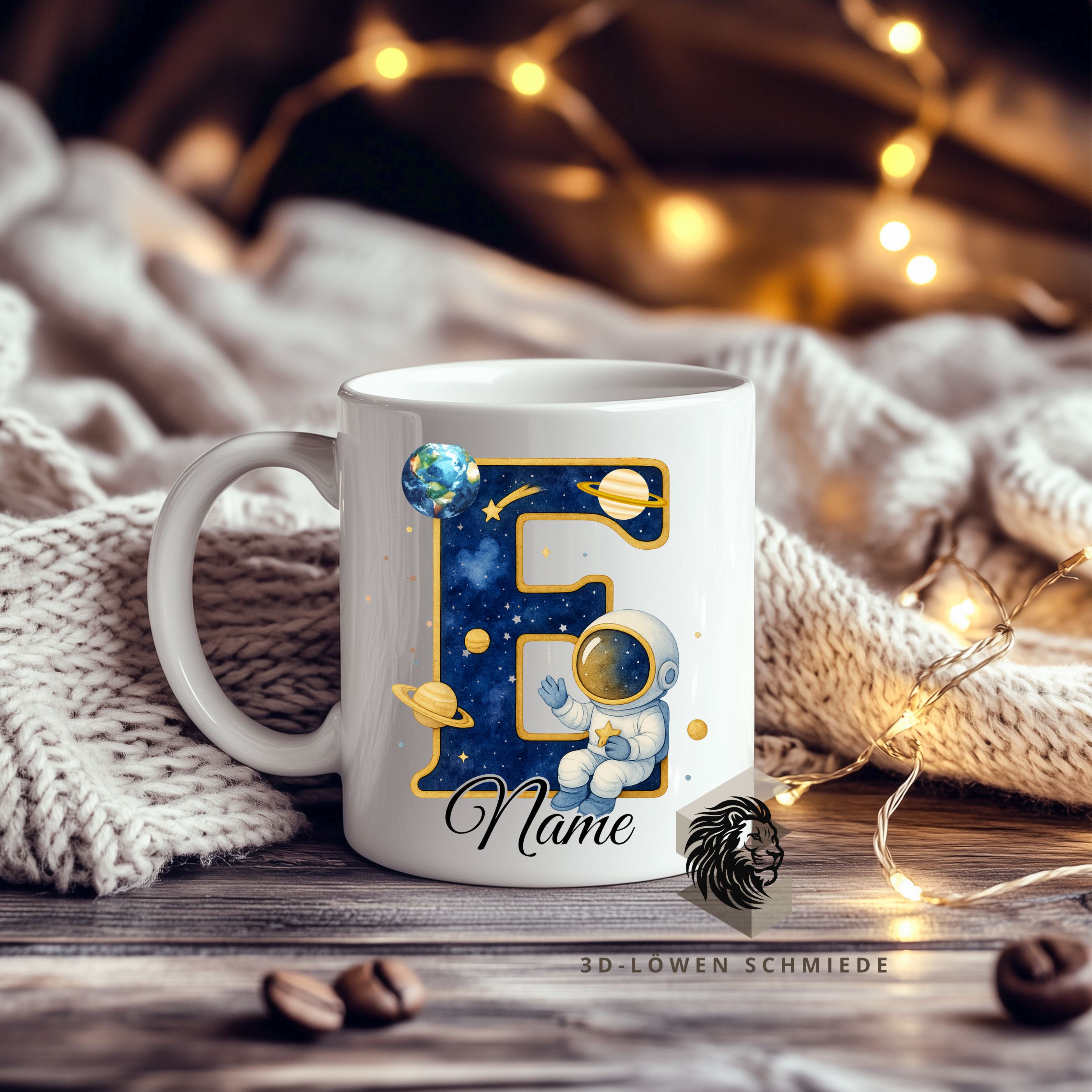 Astronauten Tasse A–Z personalisiert mit Wunschname, perfekte Geschenkidee für Kinder & Erwachsene, Buchstaben Motiv für Kaffee & Tee